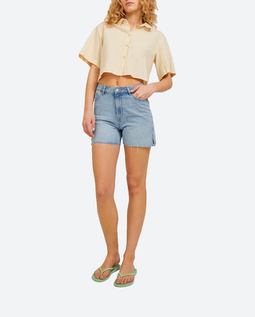 Imagen 0 de Shorts vaqueros de tiro alto de mujer