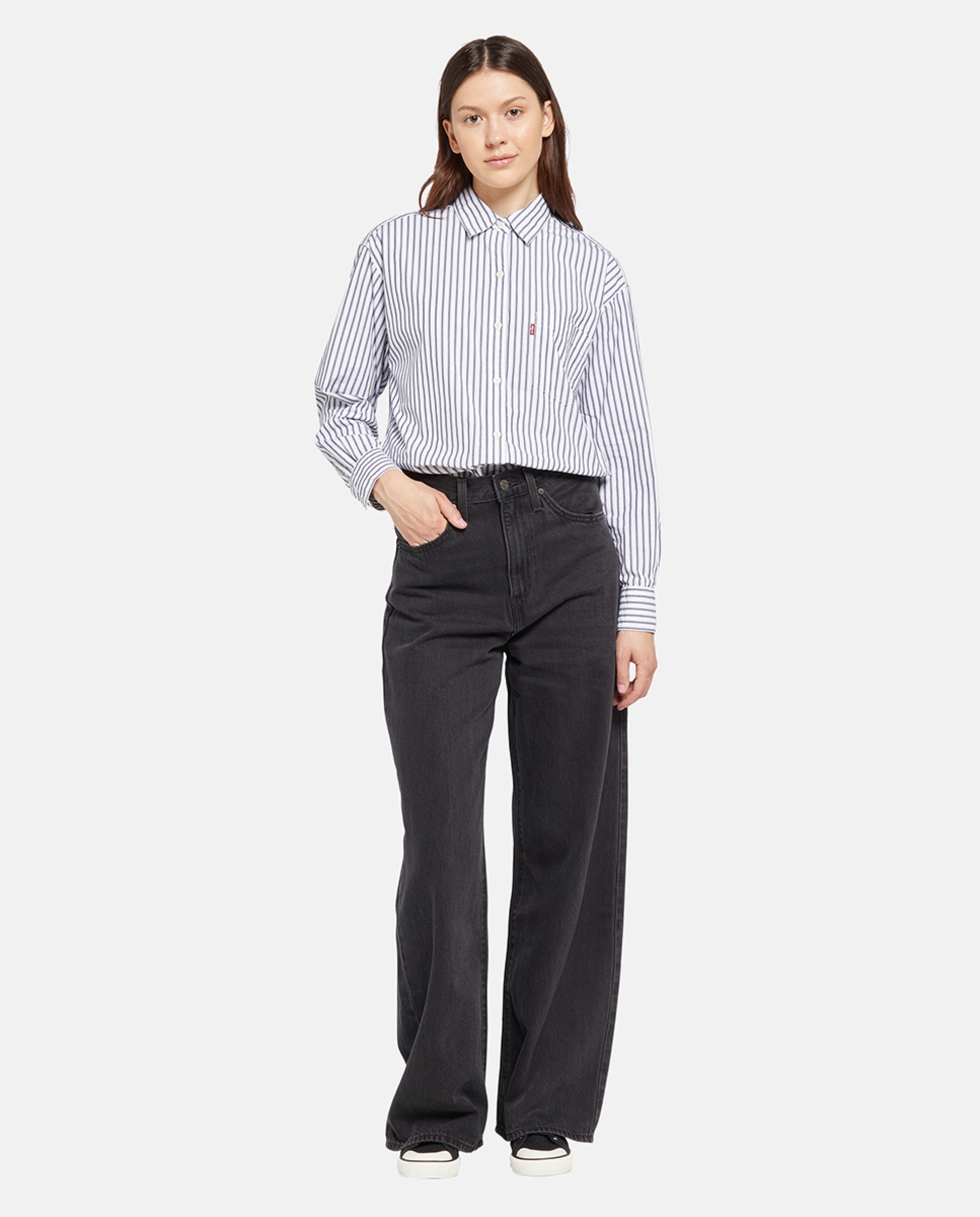Jeans Largas Cinch Baggy™ de Cintura Subida Preto-1