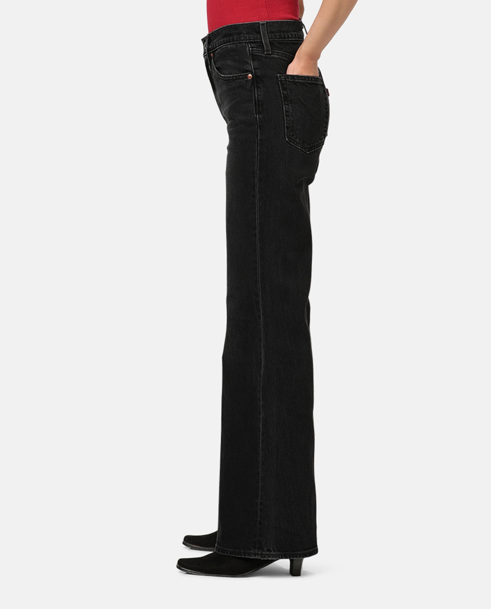 Jeans Straight Ribcage™ Bells de Cintura Subida Preto-4