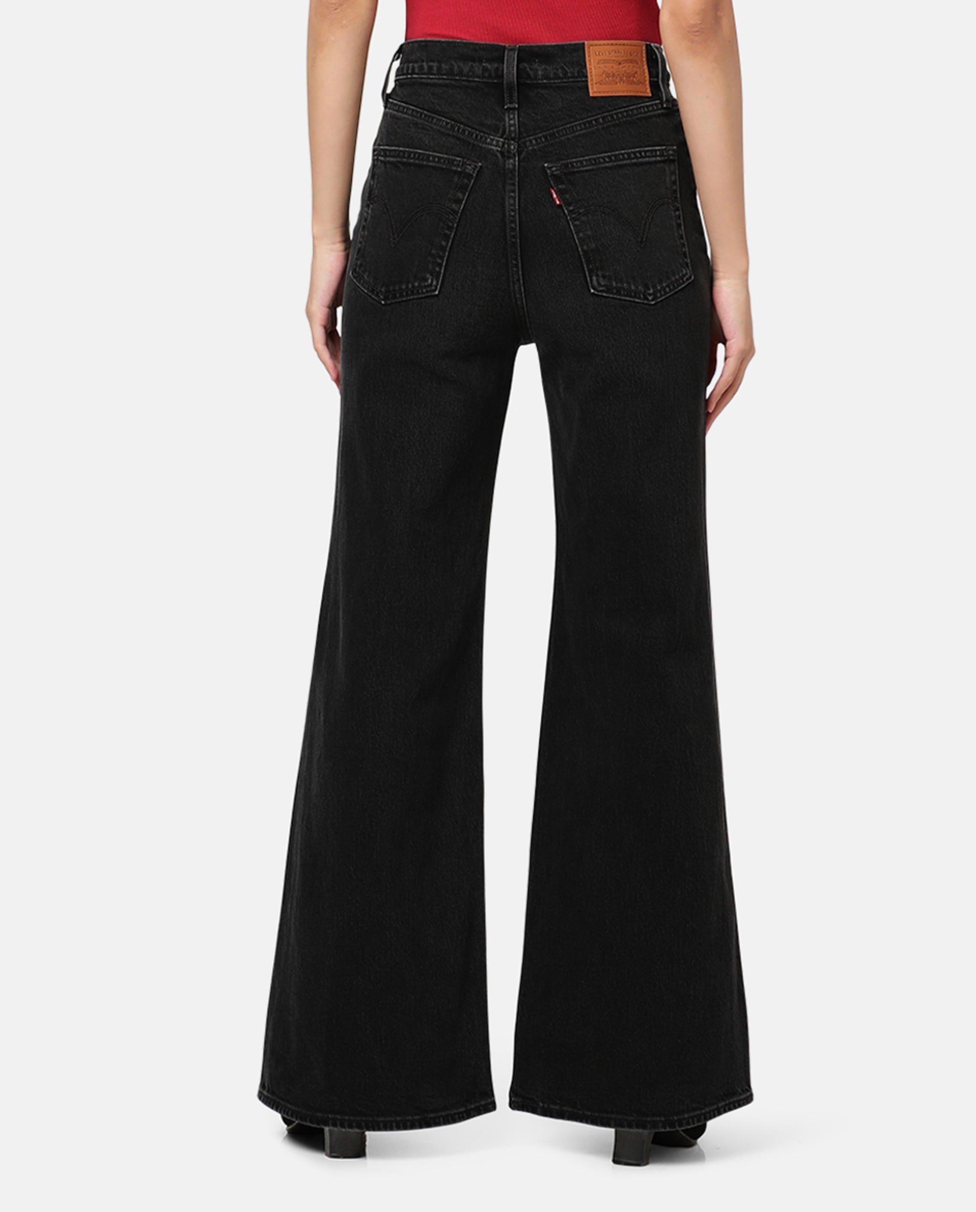 Jeans Straight Ribcage™ Bells de Cintura Subida Preto-3