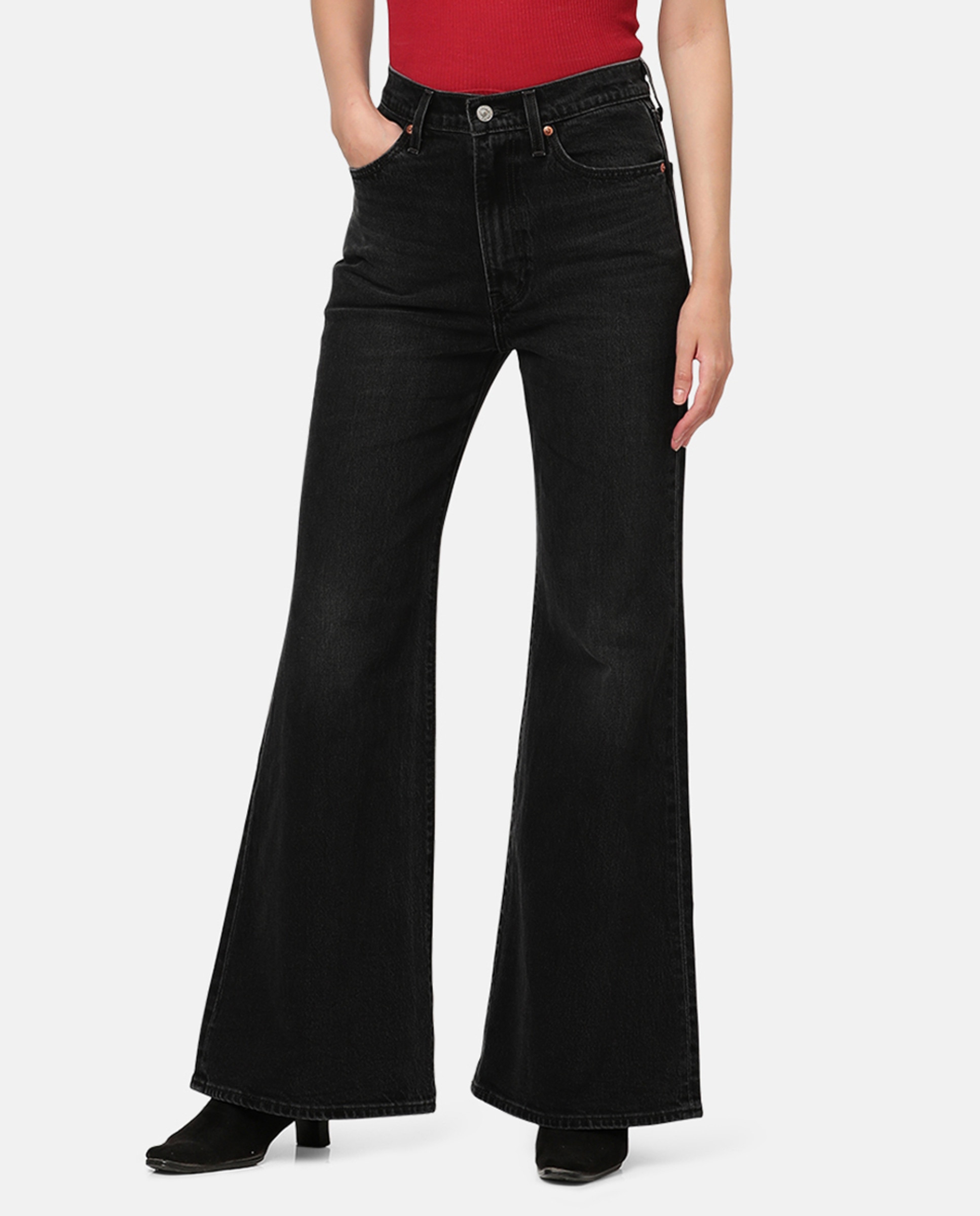 Jeans Straight Ribcage™ Bells de Cintura Subida Preto-2