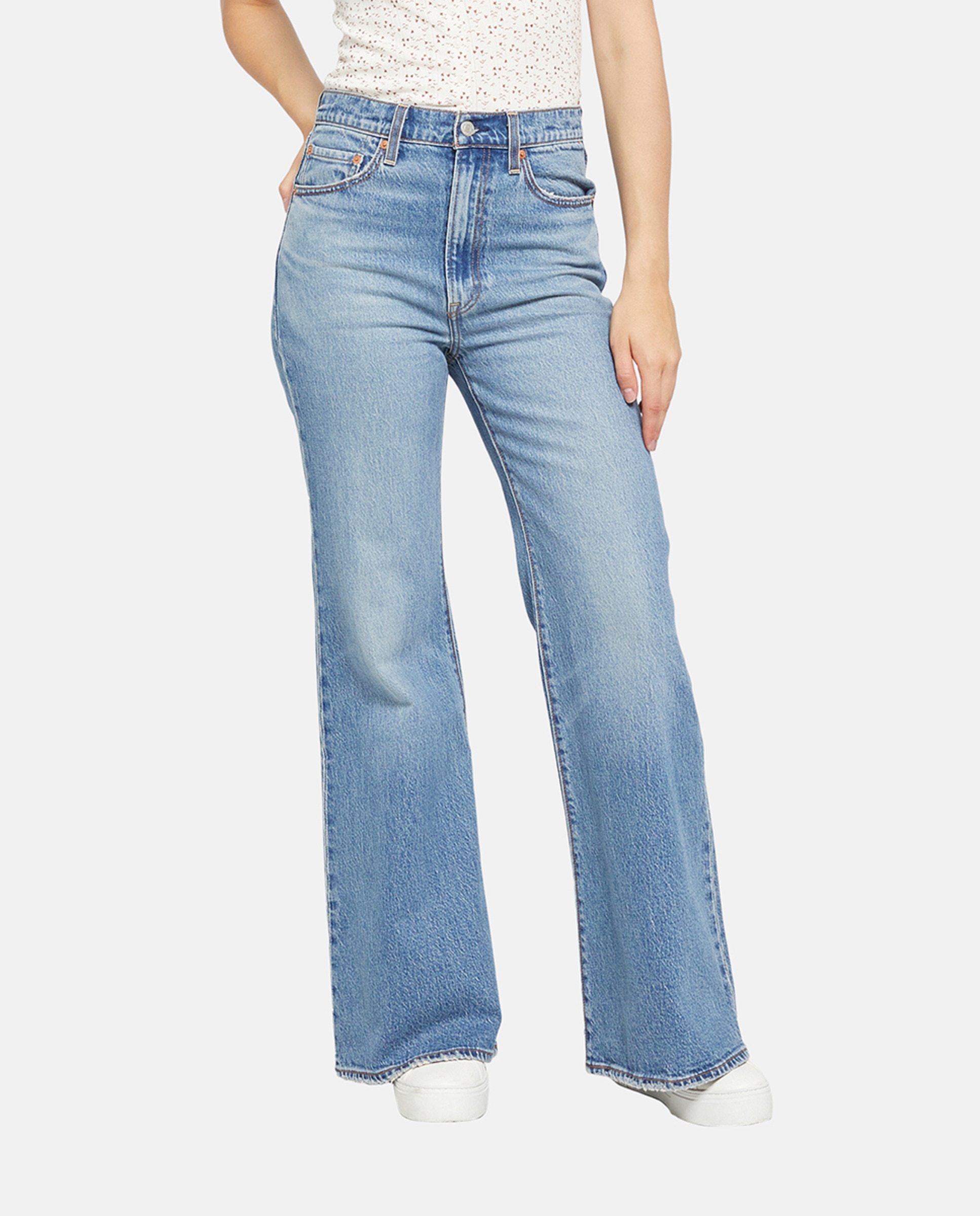 Jeans Straight Ribcage™ Bells de Cintura Subida Azul-2