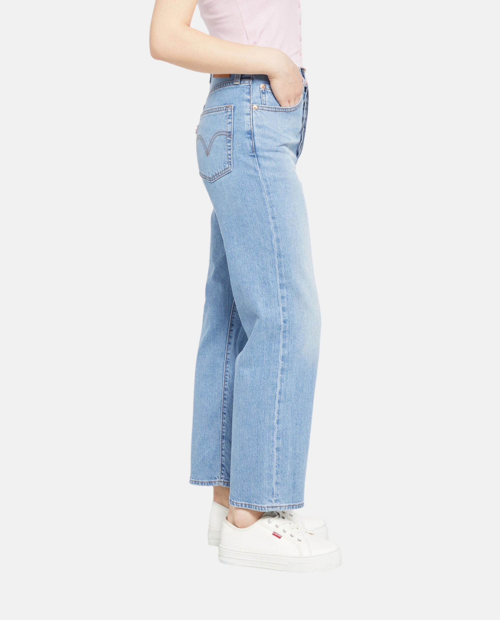 Jeans Straight Ribcage™ Straight Ankle de Cintura Subida Azul-claro-4