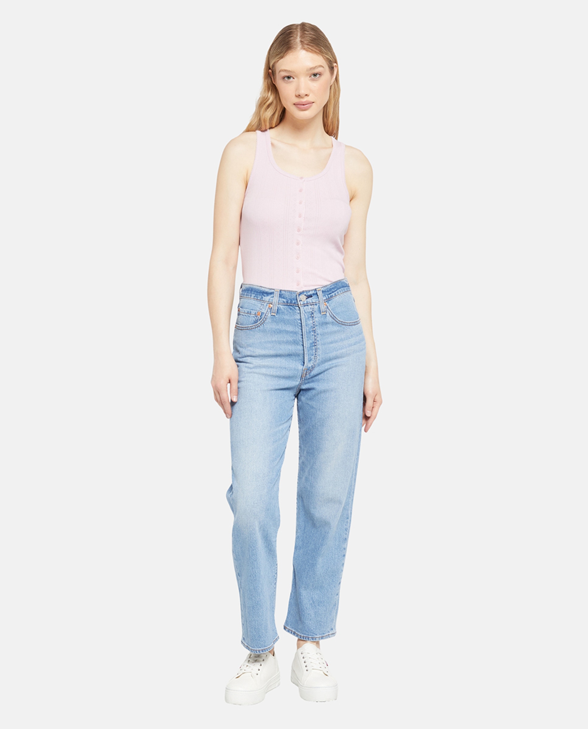 Jeans Straight Ribcage™ Straight Ankle de Cintura Subida Azul-claro-1