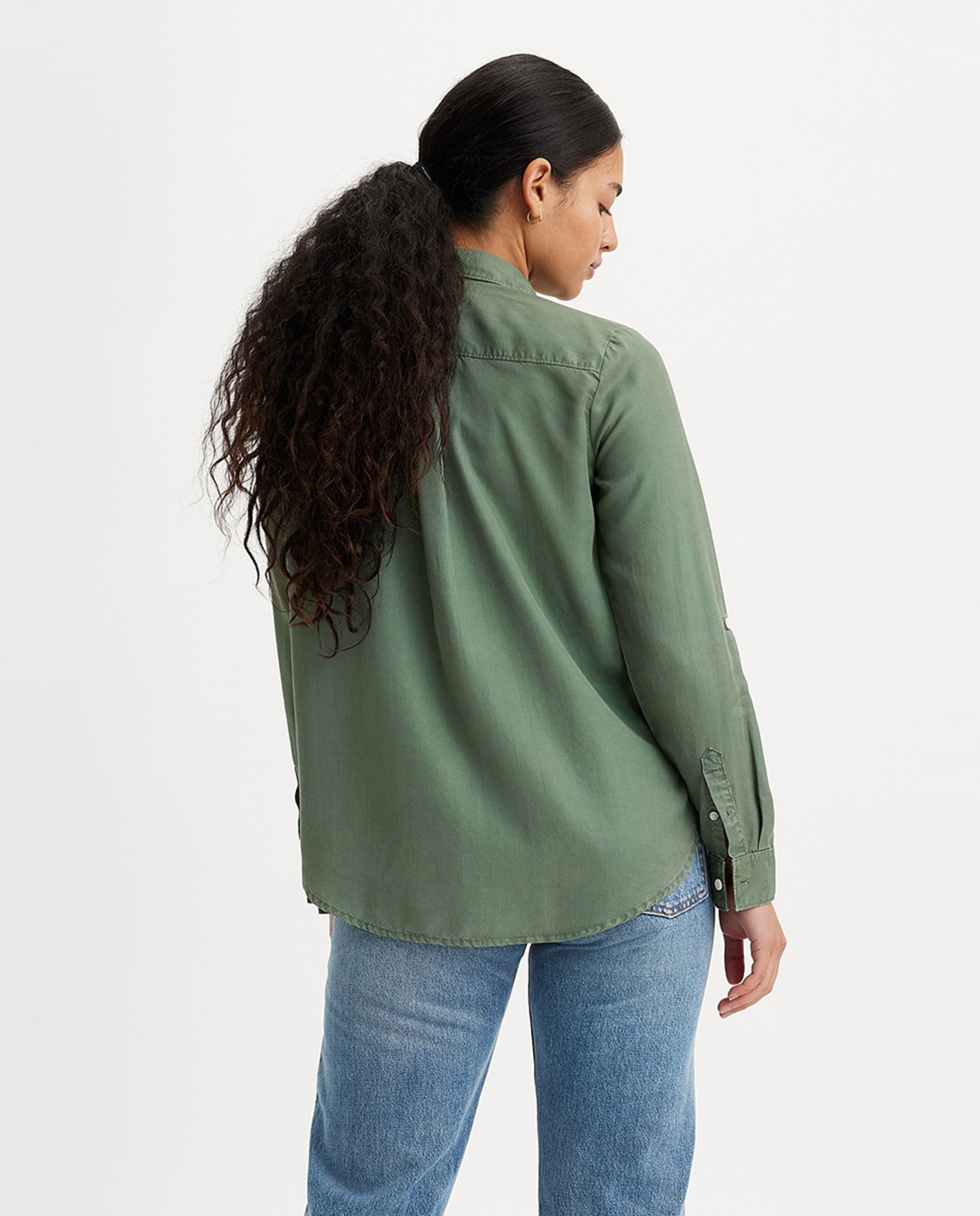 Camisa de Manga Comprida 100% Lyocell Verde-escuro-2