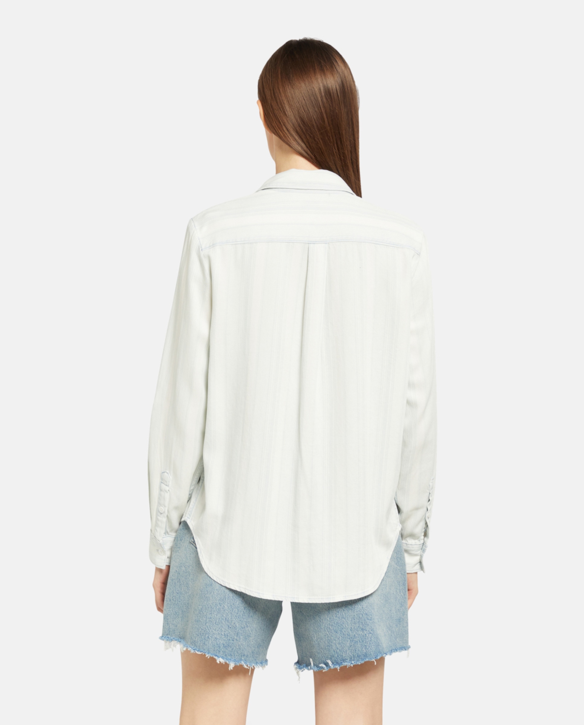 Camisa de mulher com manga comprida Azul-claro-2
