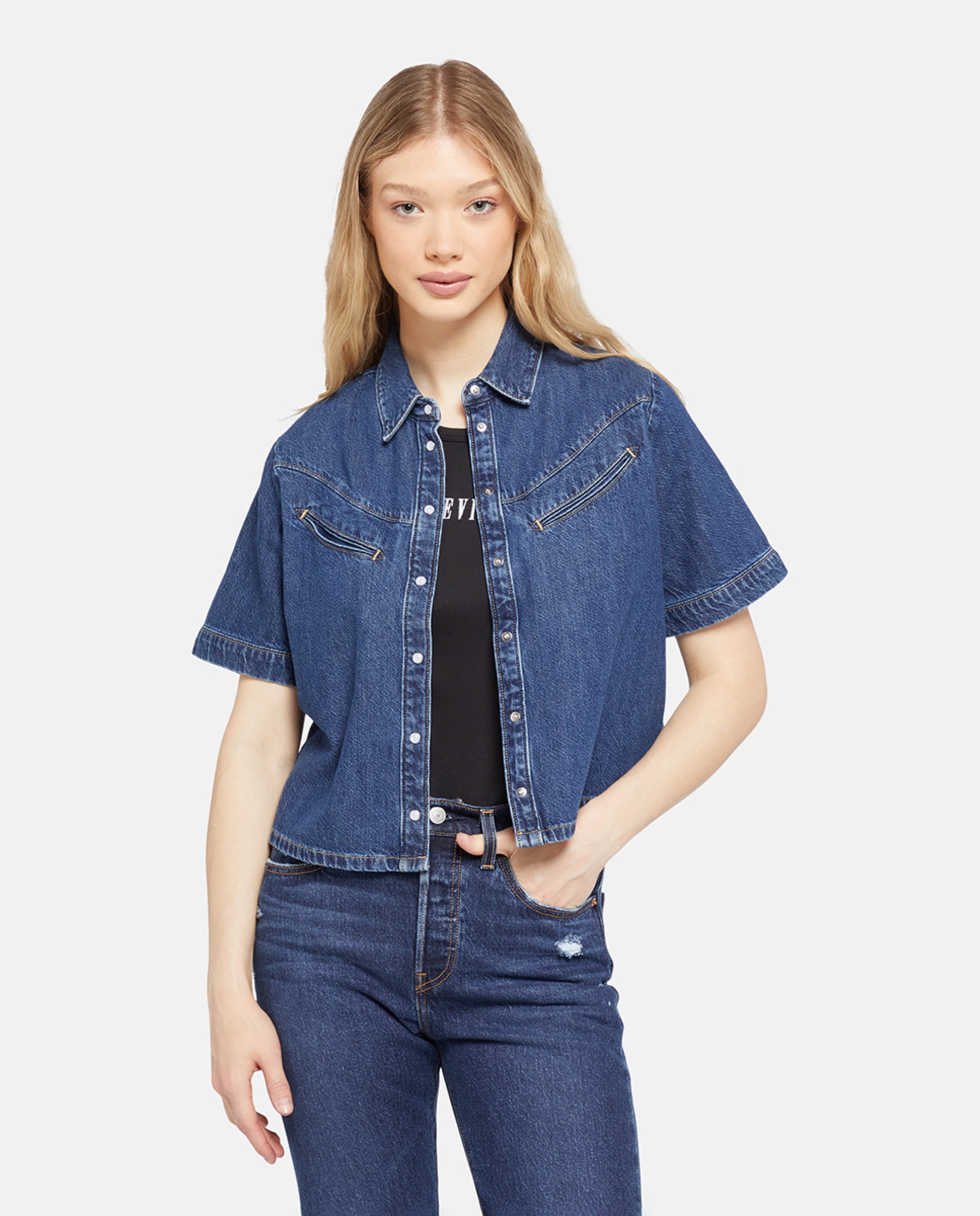 Camisa de Ganga com Manga Curta Azul-marinho-1