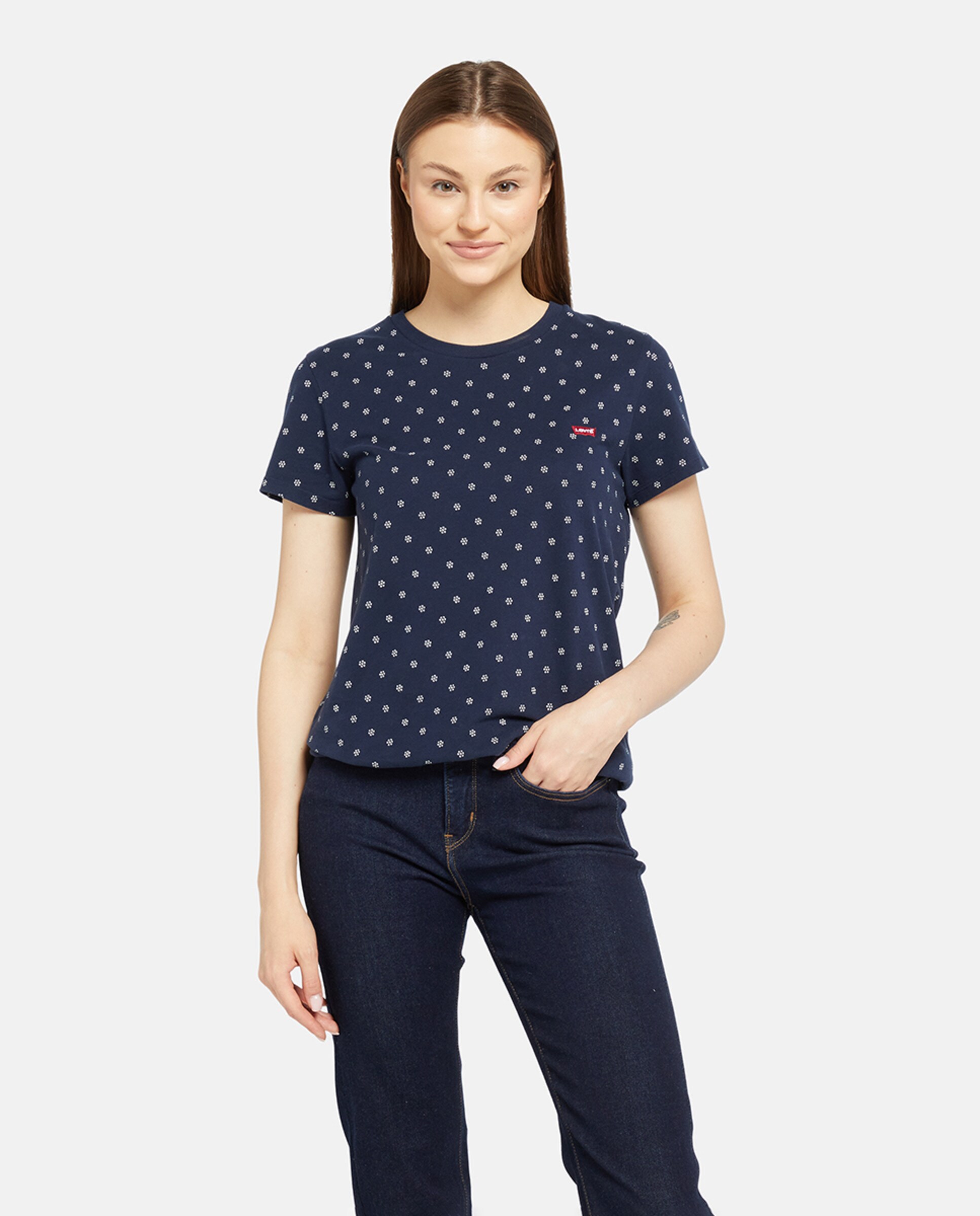T-shirt de mulher com manga curta e decote redondo Branco-1