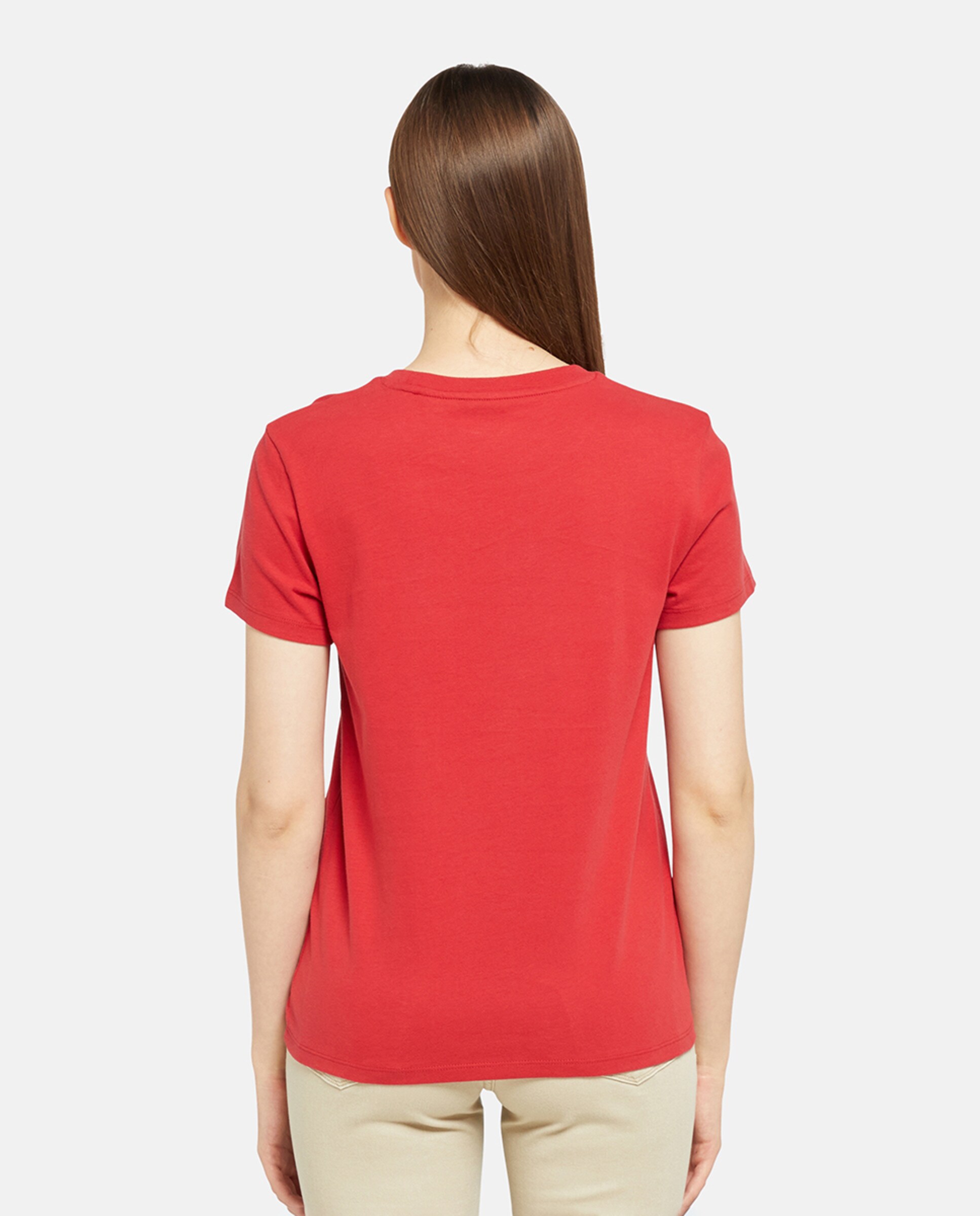 T-shirt de mulher com manga curta e decote redondo Vermelho-2