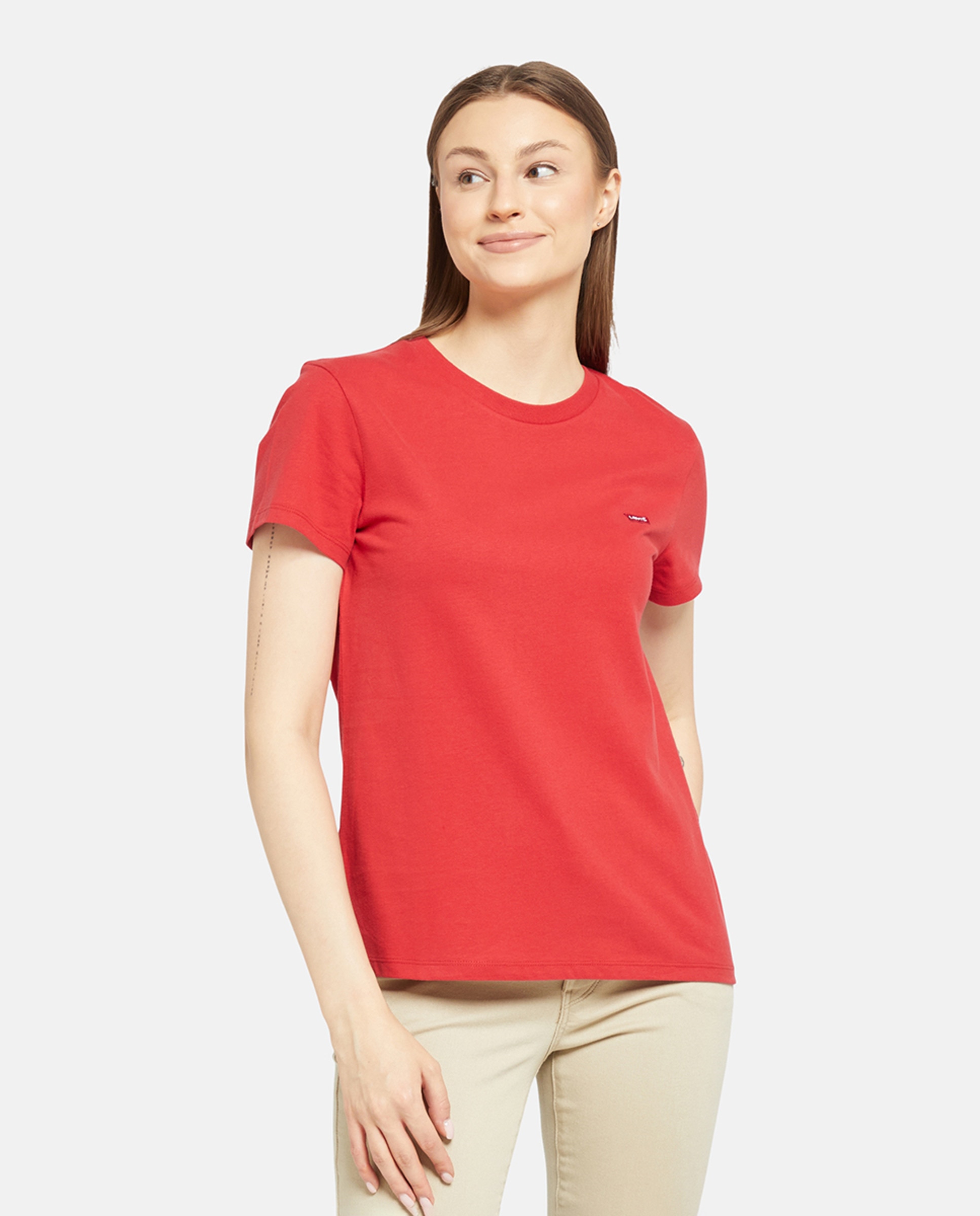 T-shirt de mulher com manga curta e decote redondo Vermelho-1