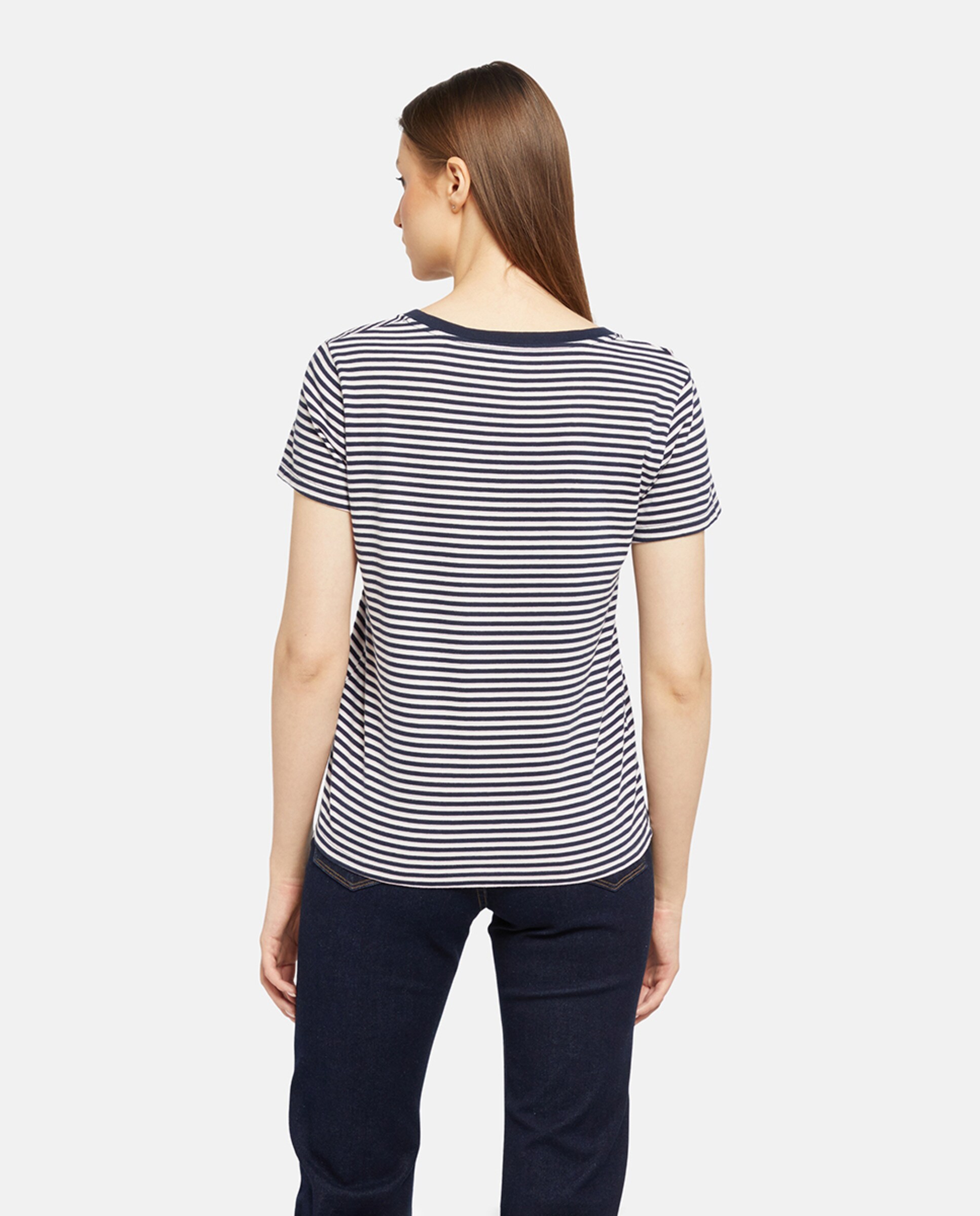 T-shirt de mulher com manga curta e decote em bico Azul-marinho-2