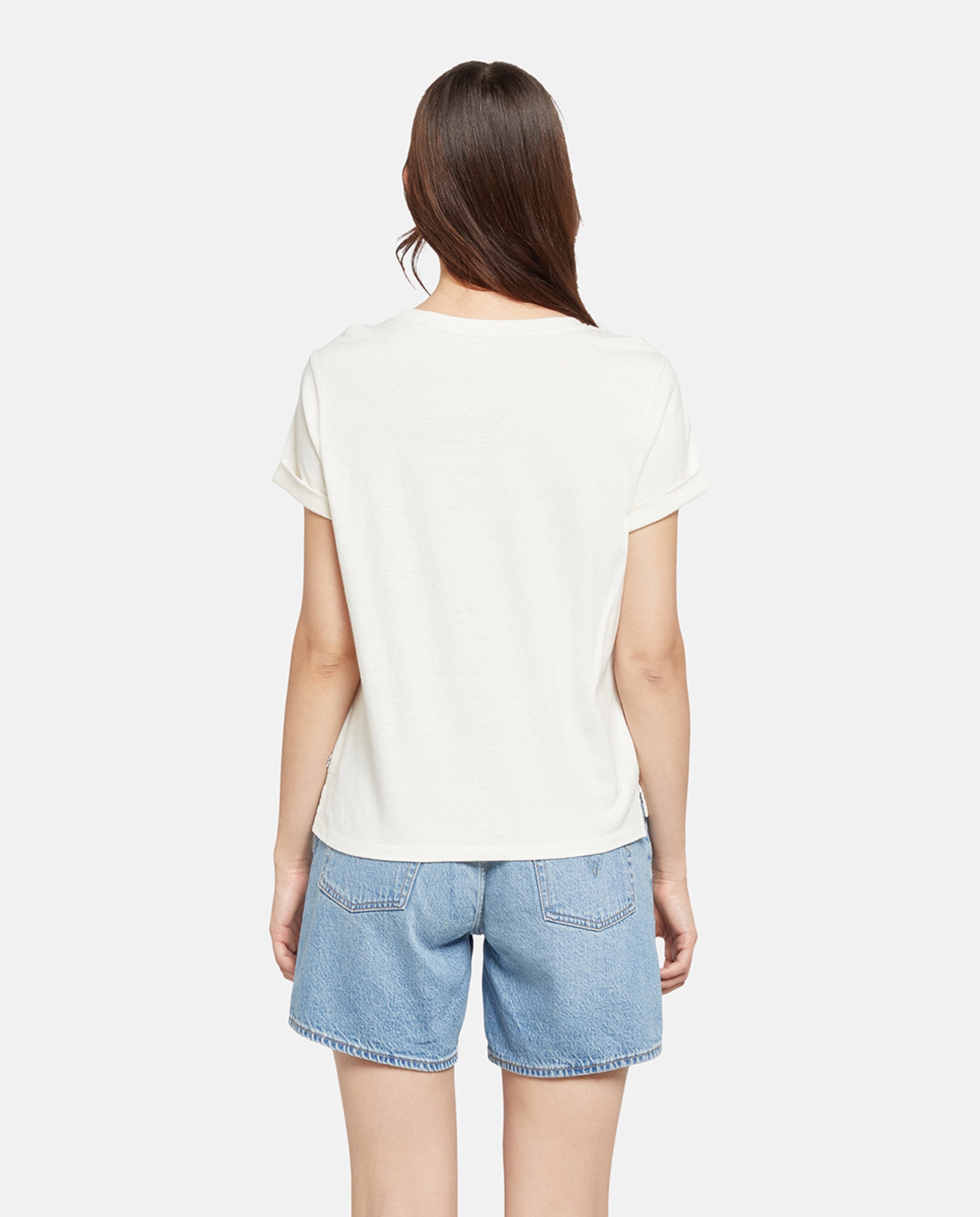 T-shirt de mulher com manga curta e decote redondo Branco-2