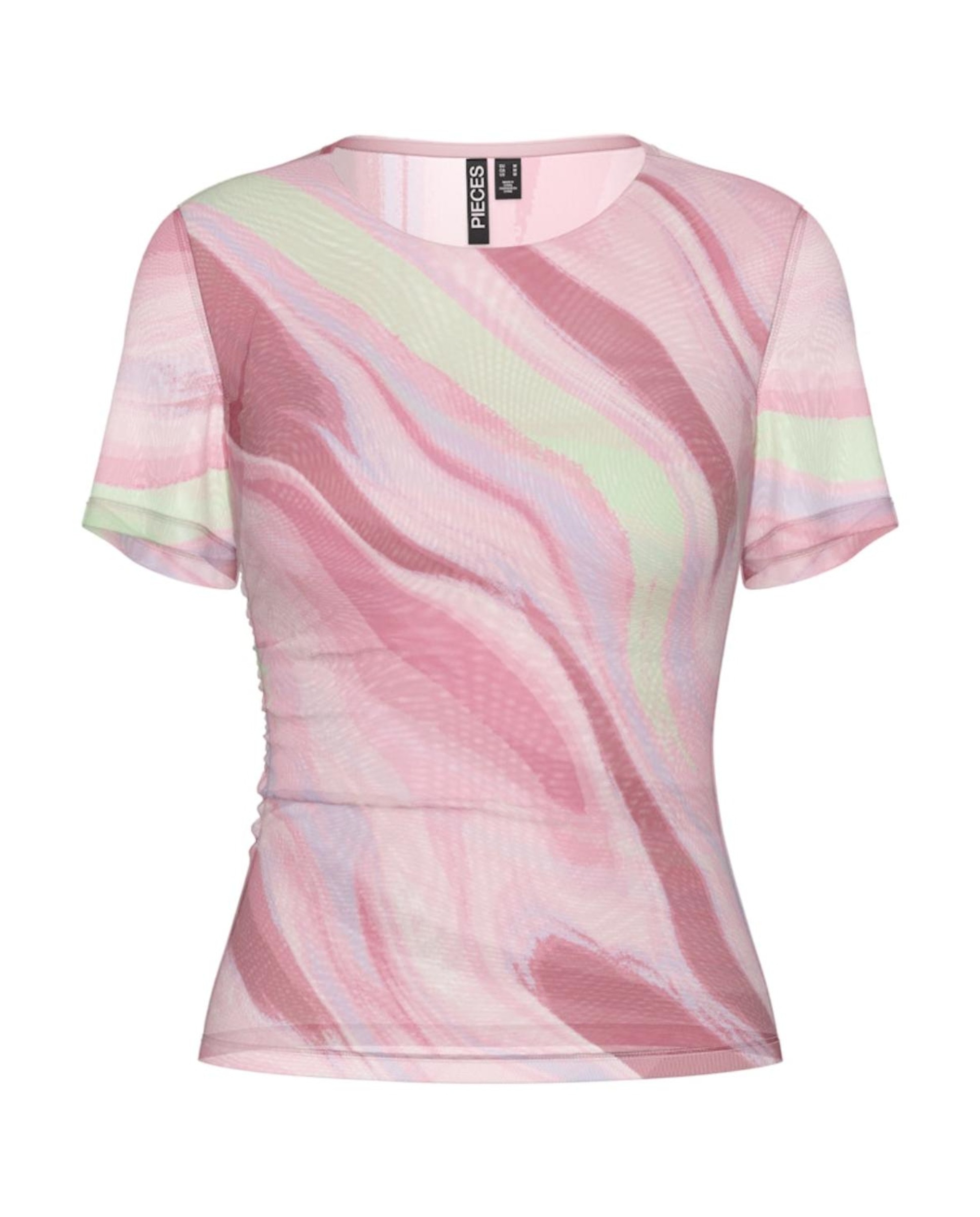 T-shirt de Manga Curta de Tule Elástico Rosa-claro-1