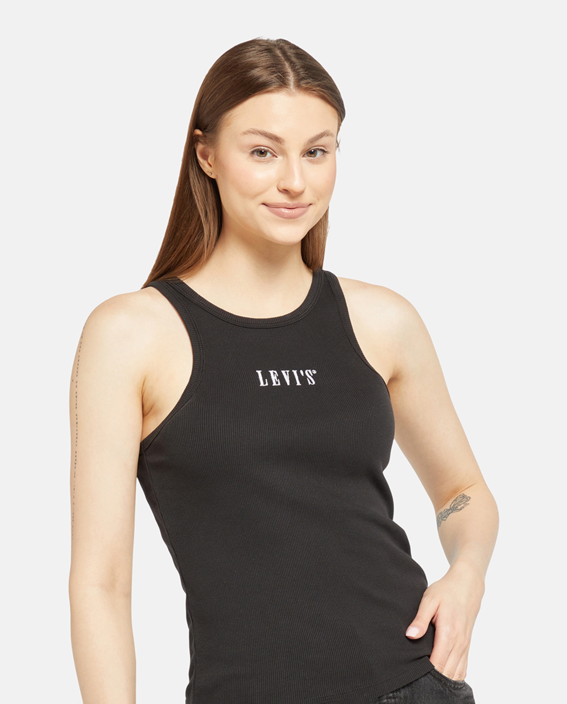 T-shirt sem mangas de mulher Preto-1