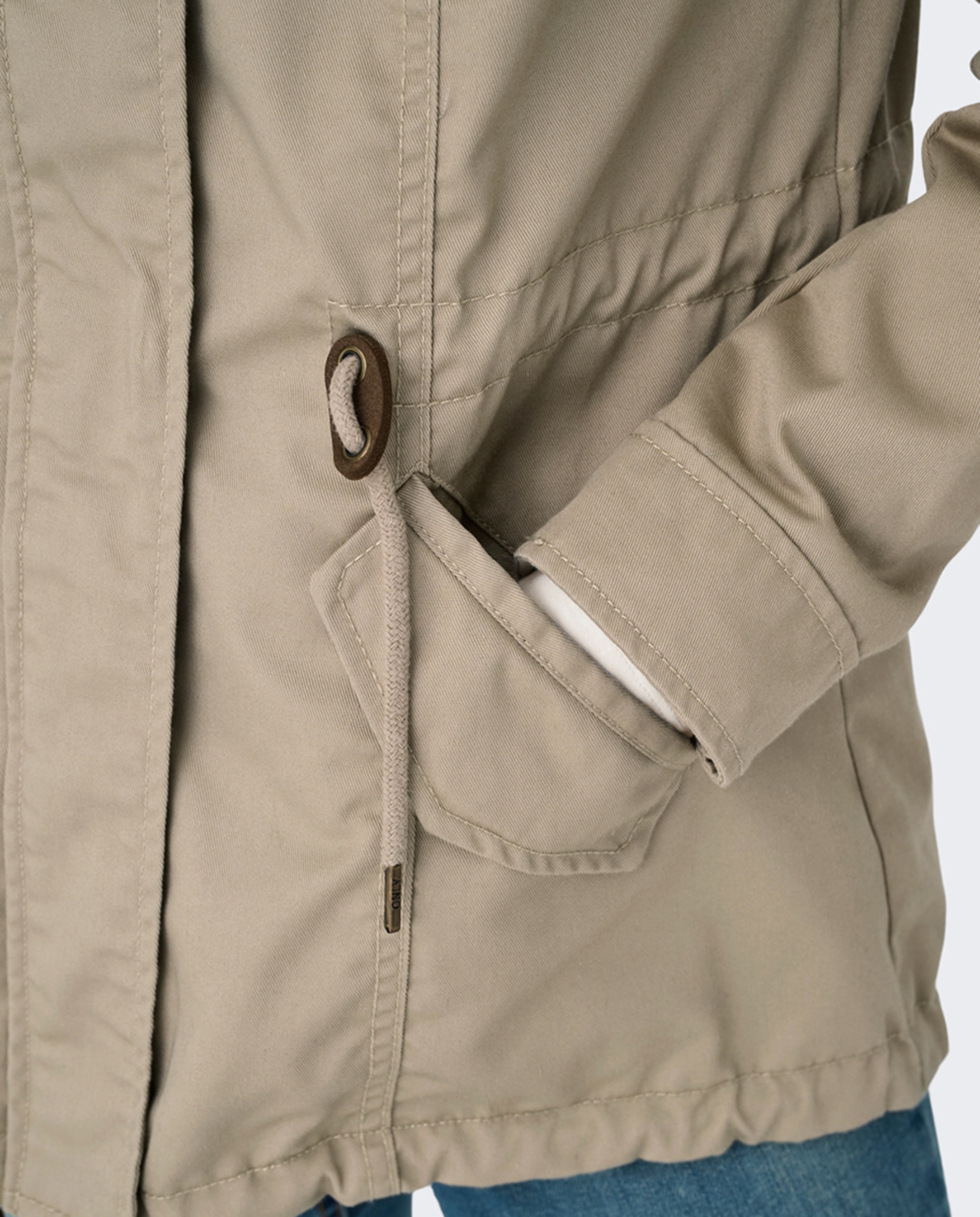 Parka com Fecho de Correr Bege-5