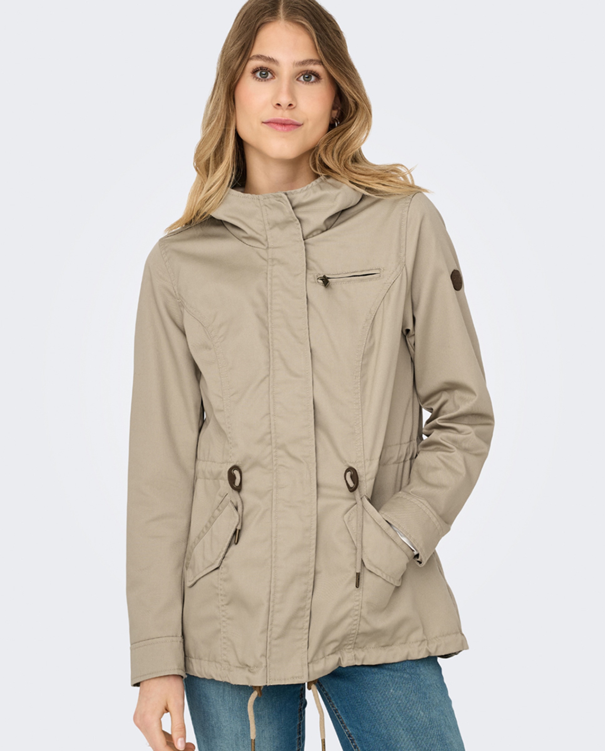 Parka com Fecho de Correr Bege-4
