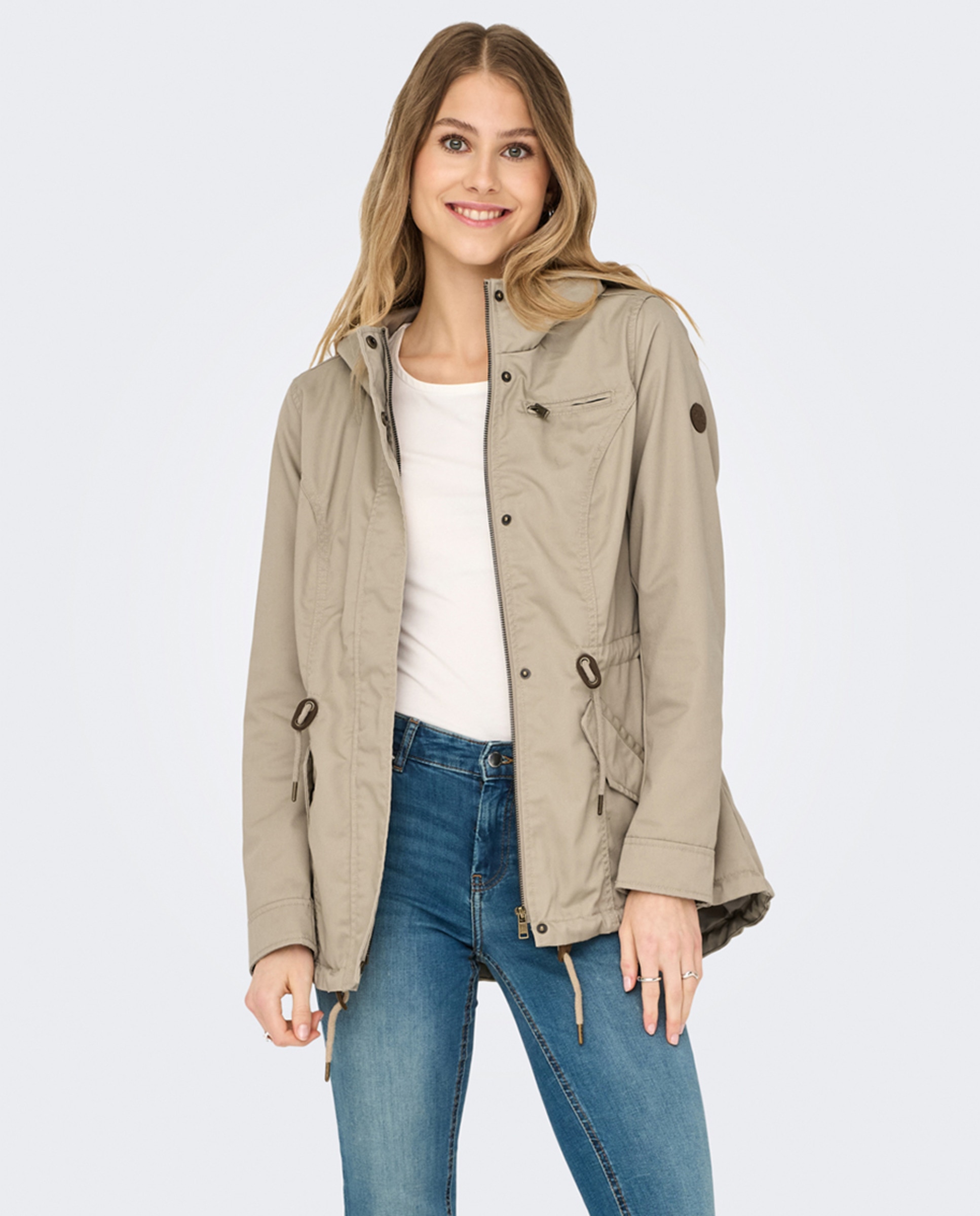 Parka com Fecho de Correr Bege-2