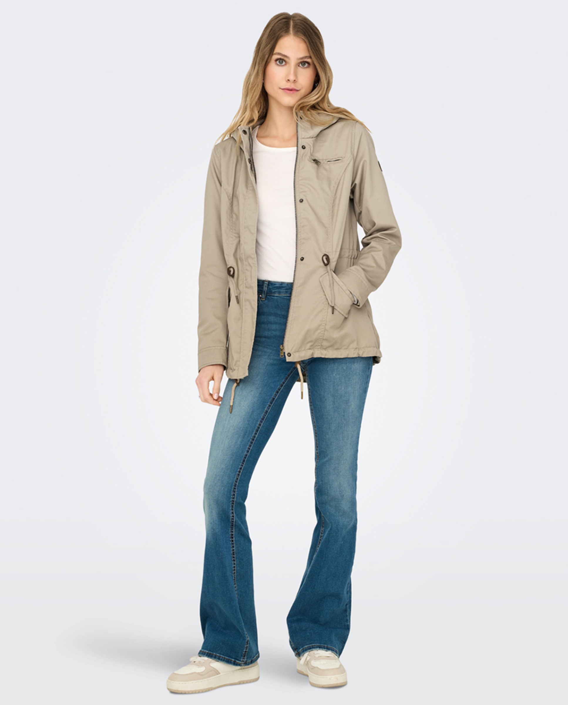 Parka com Fecho de Correr Bege-1
