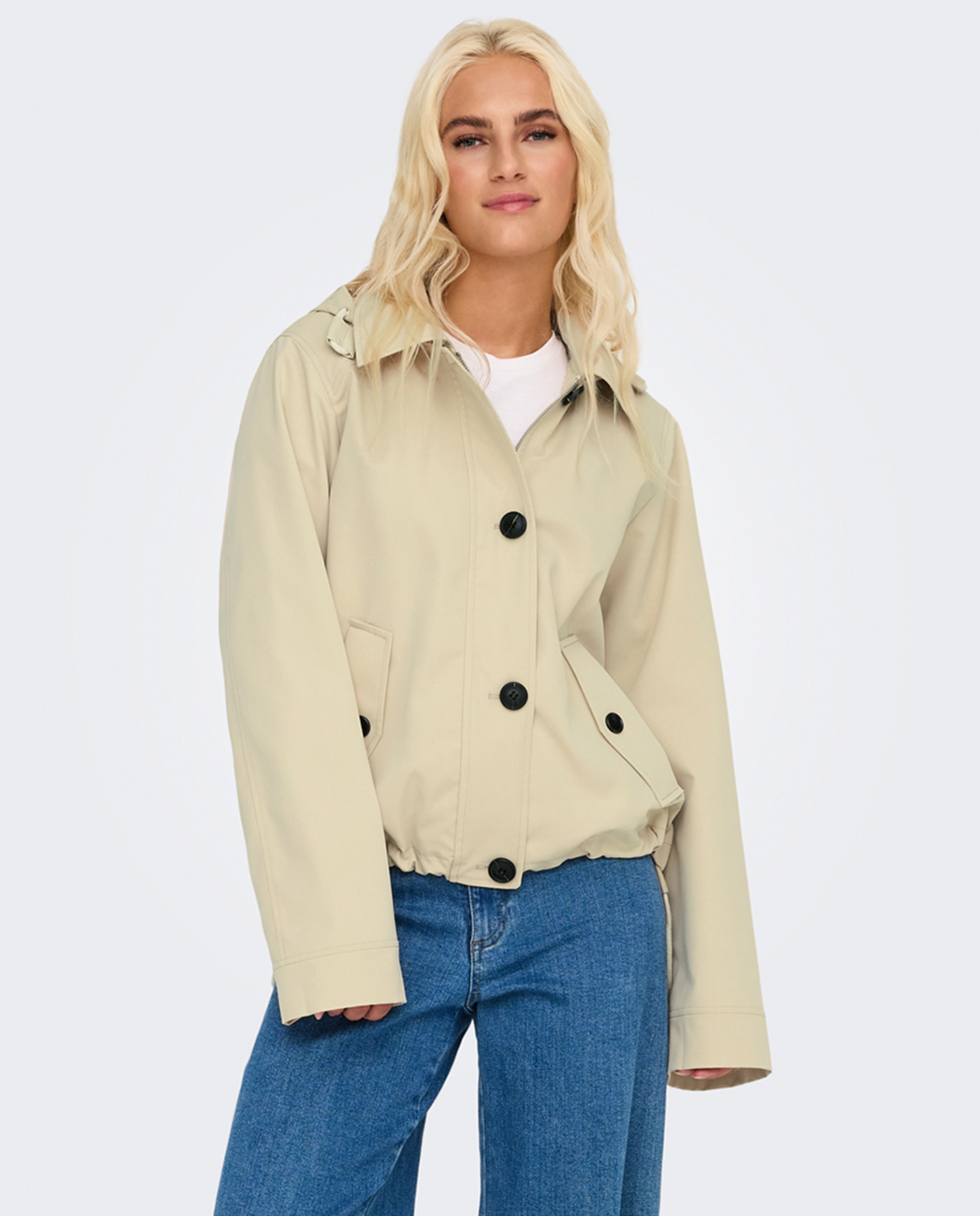 Parka curta de mulher com capuz Branco-gelo-3