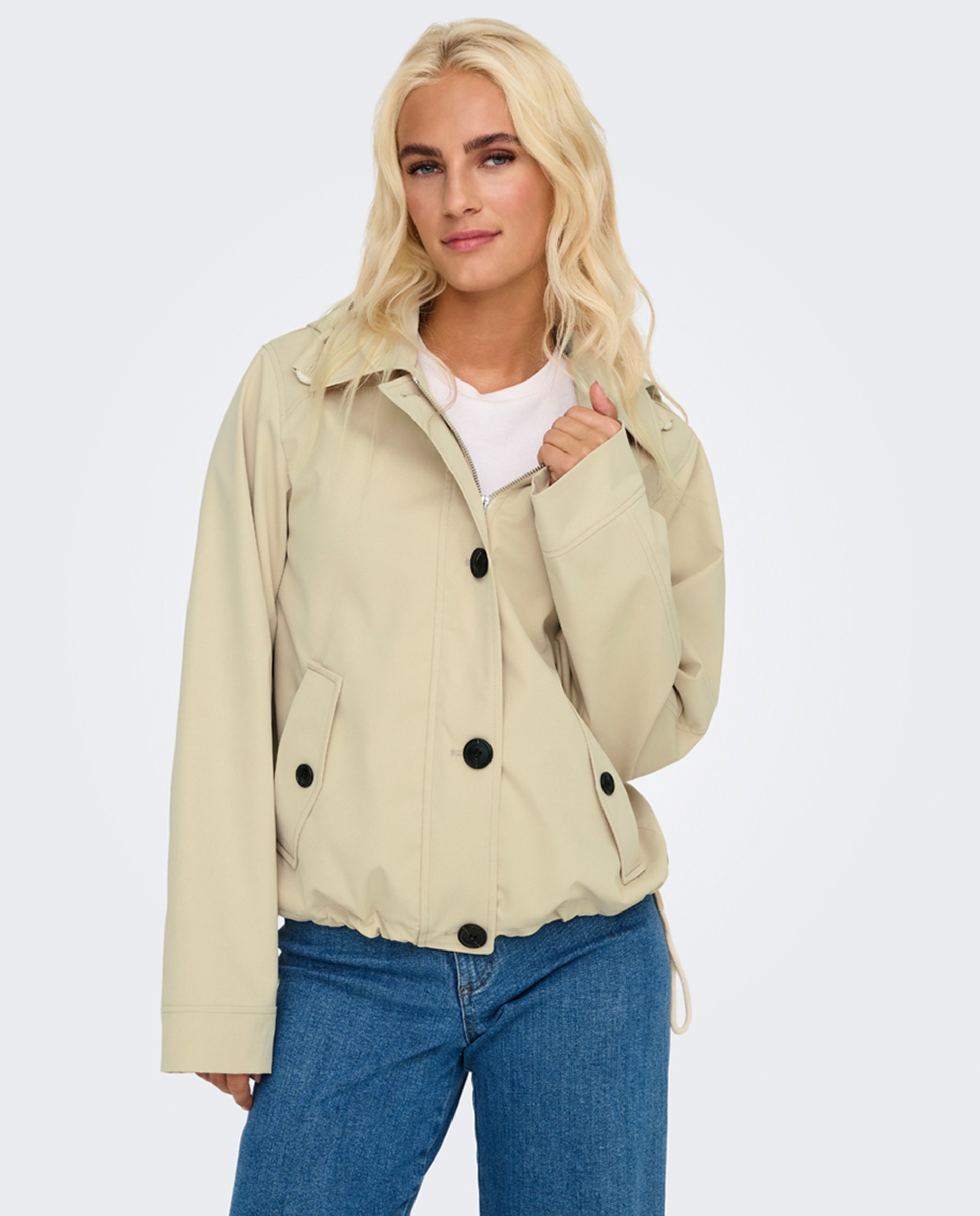 Parka curta de mulher com capuz Branco-gelo-1