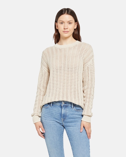 Imagem 0 de Camisola de Malha de Crochet de Decote Redondo com Toque de Linho