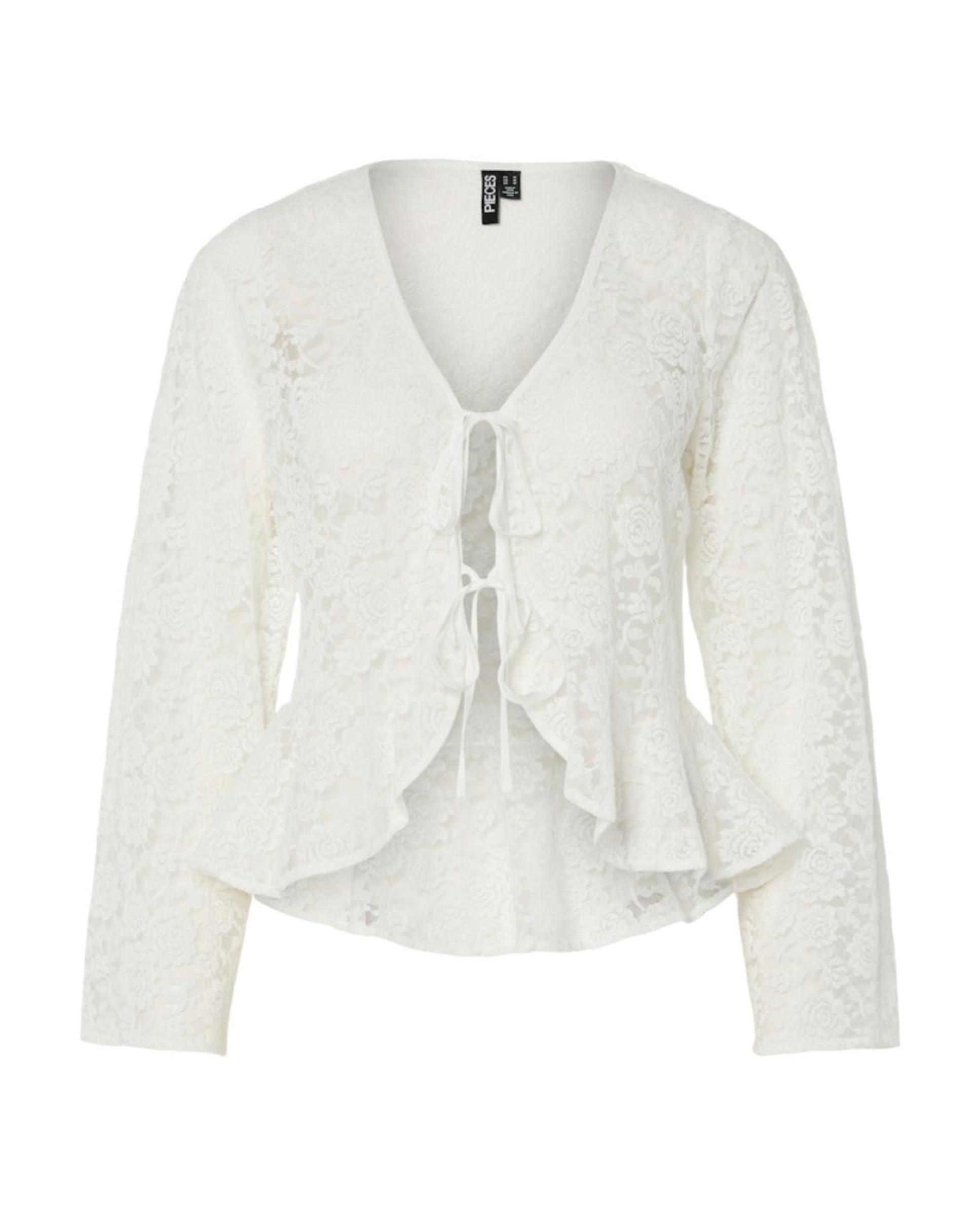 Cardigan de Renda e Manga Comprida Branco-1