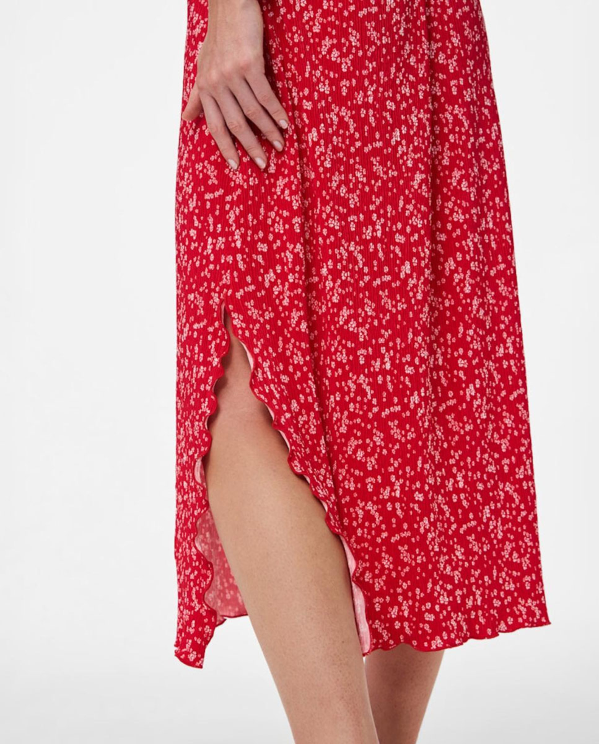 Saia Midi com Estampado Floral Vermelho-4