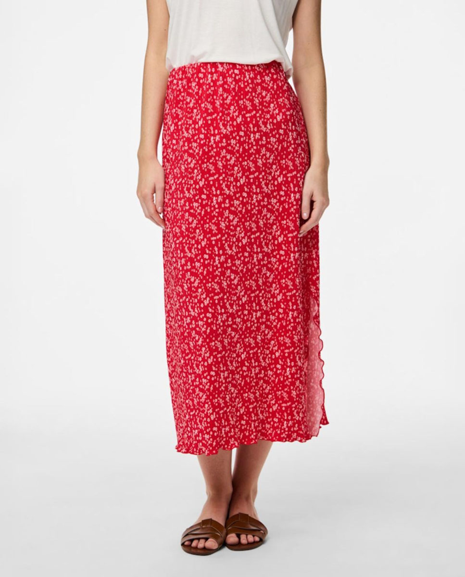Saia Midi com Estampado Floral Vermelho-3