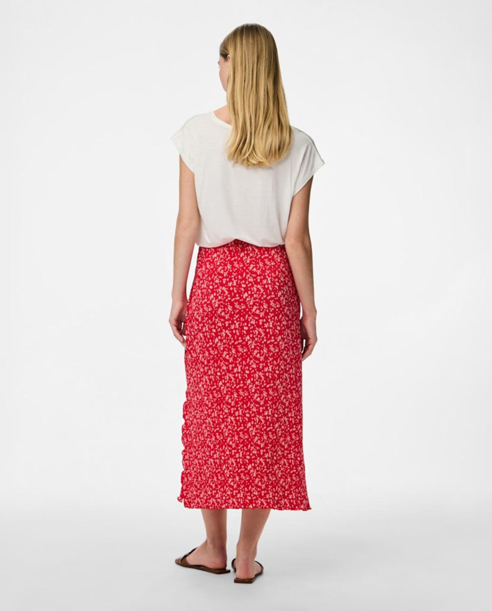 Saia Midi com Estampado Floral Vermelho-2
