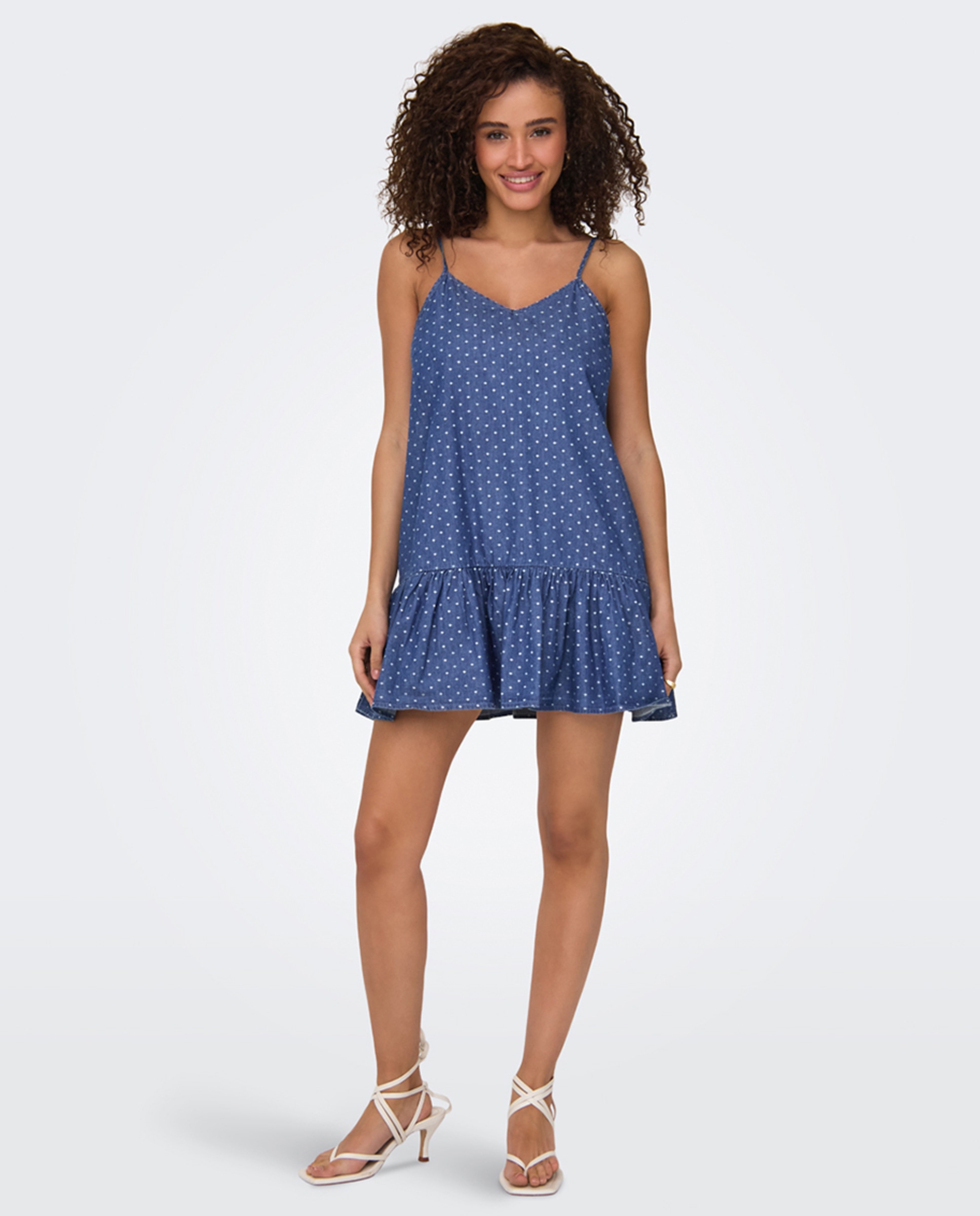 Vestido curto com folhos Azul-7