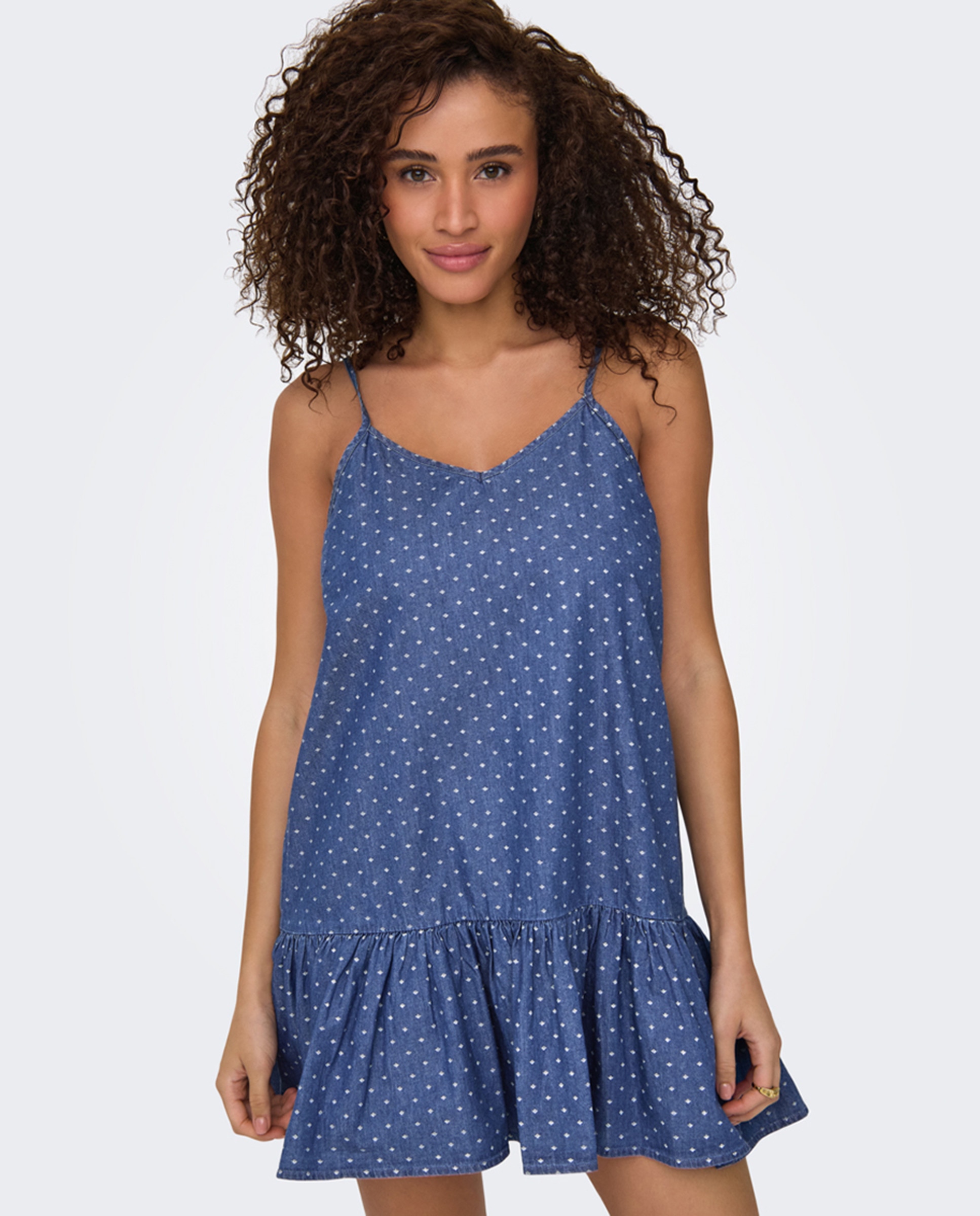 Vestido curto com folhos Azul-3