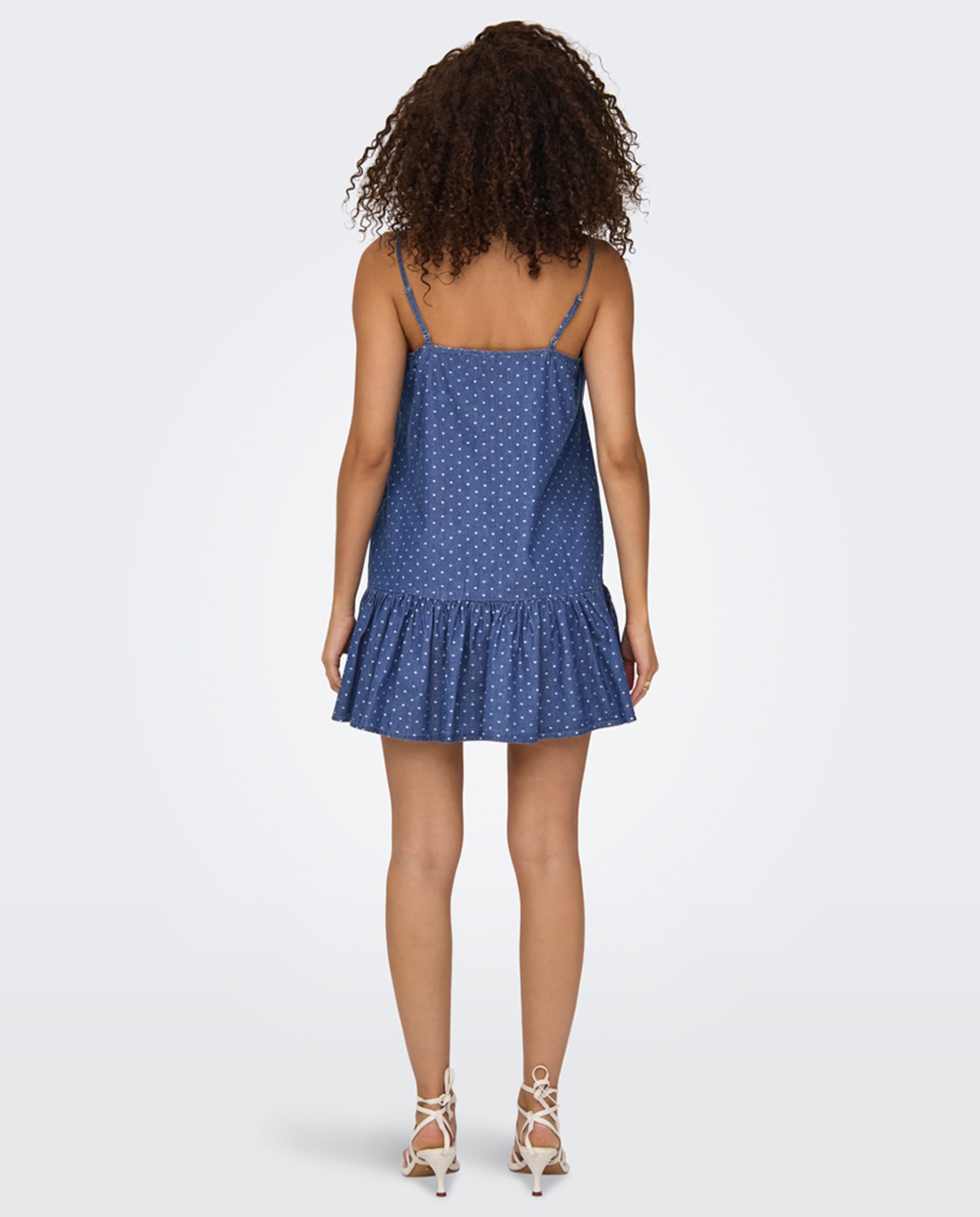 Vestido curto com folhos Azul-2