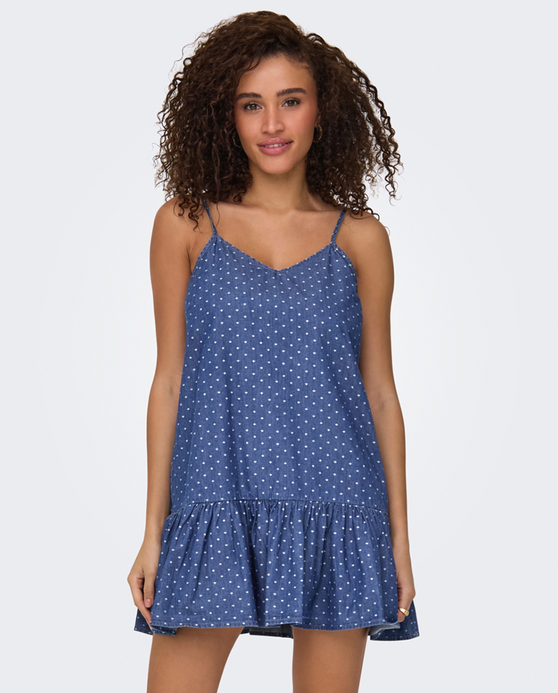 Vestido curto com folhos Azul-1