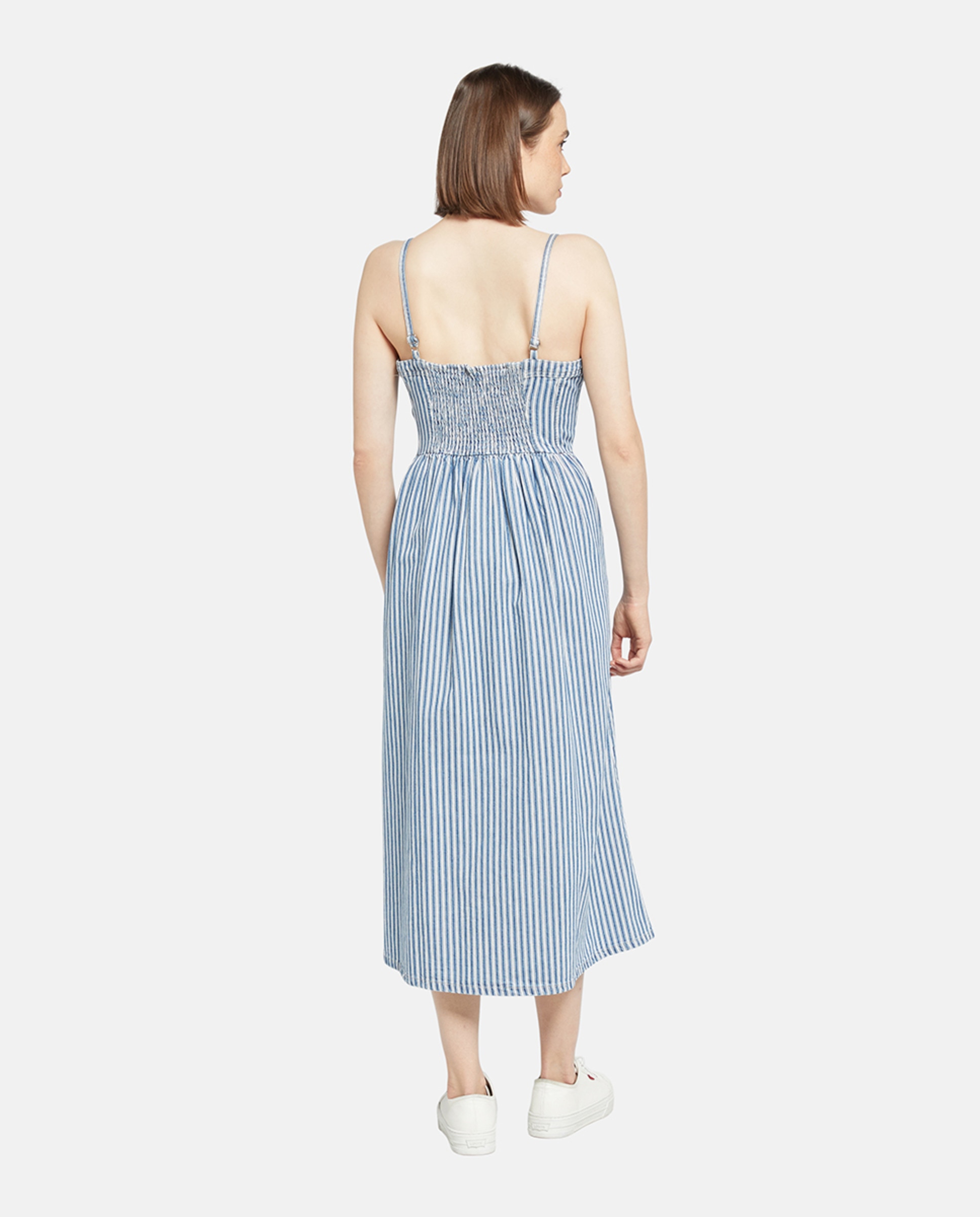 Vestido Midi de Alças e em Ganga Azul-claro-2