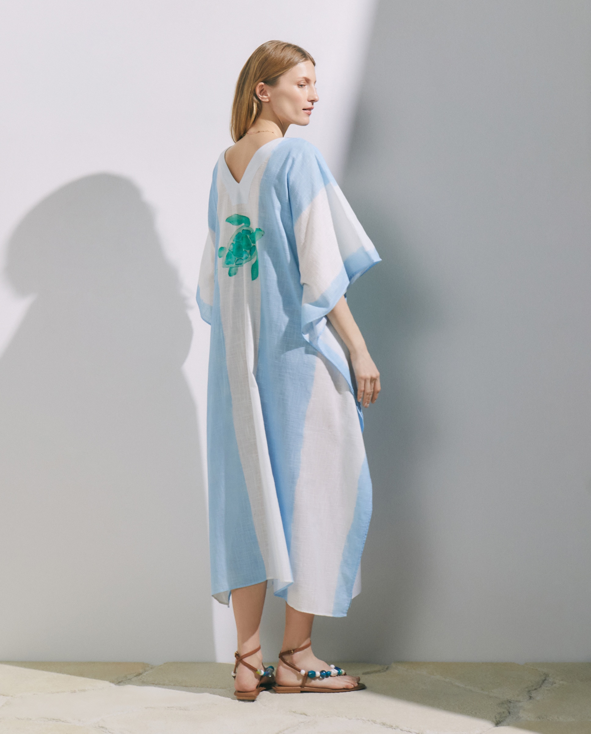 Kaftan com Estampado de Tartaruga Celeste-3