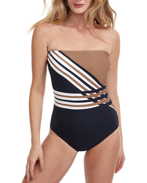 Imagen 0 de Ocean Breeze bañador de mujer palabra de honor color block-rayas