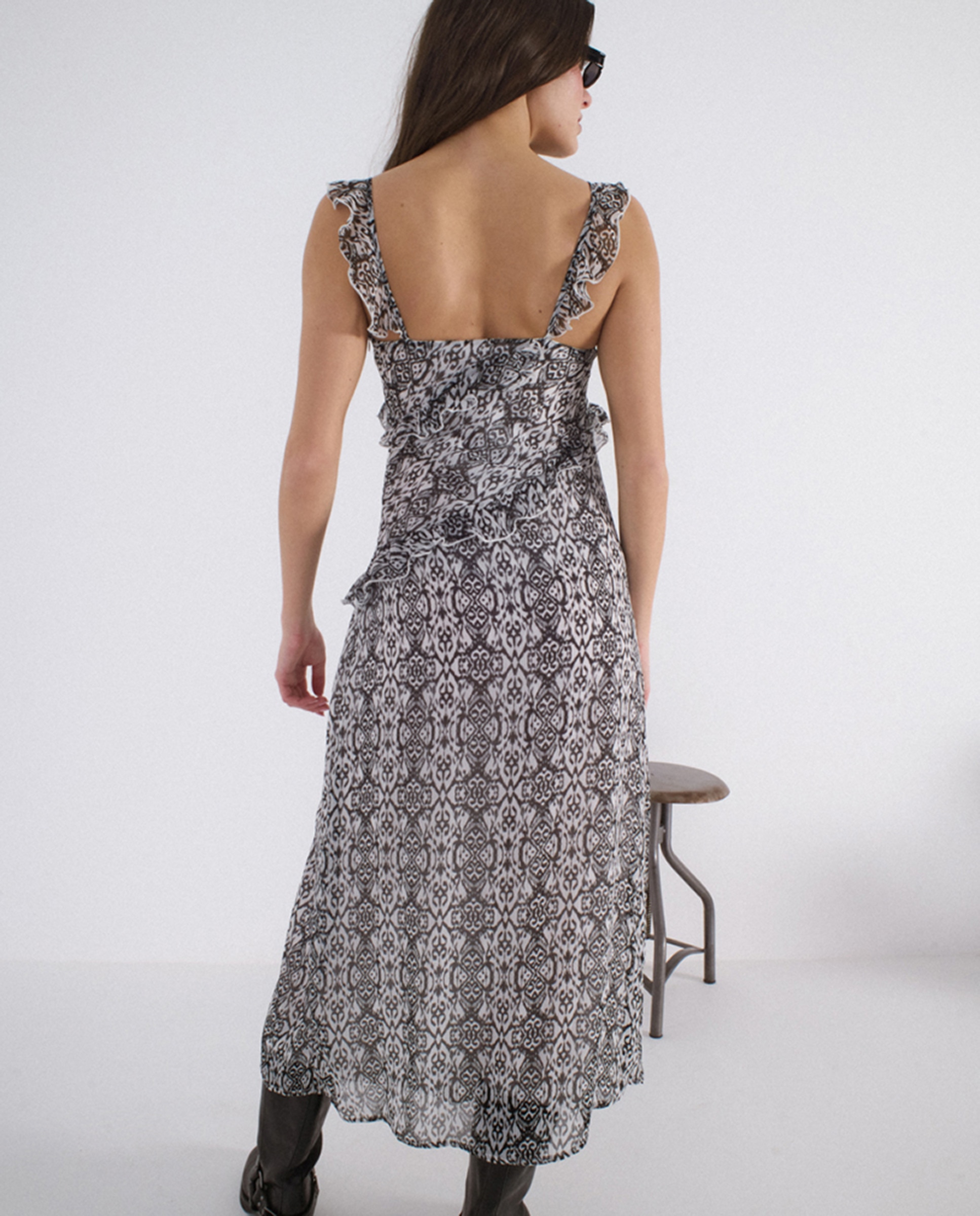 Vestido comprido de folhos Branco-2