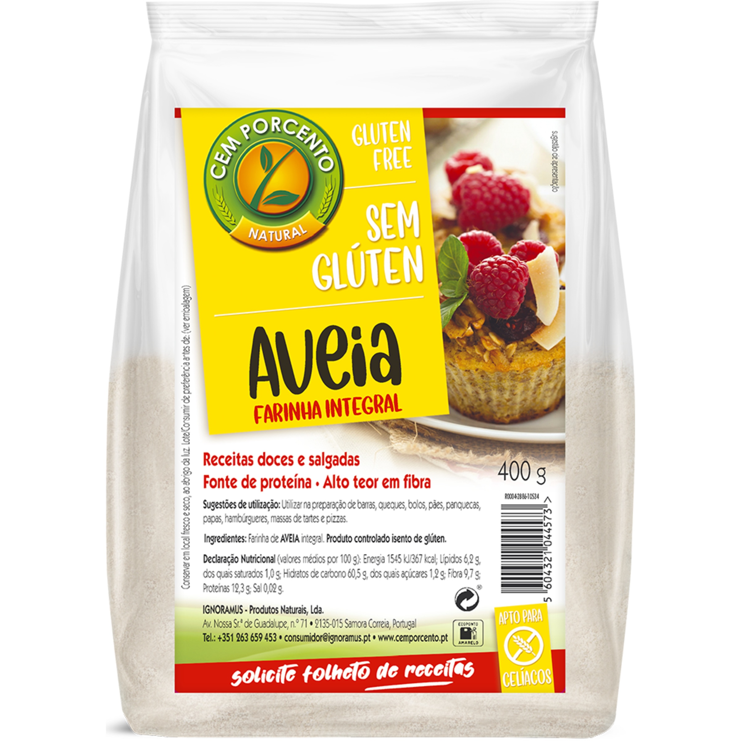 Farinha de Aveia sem Glúten embalagem 400 g
