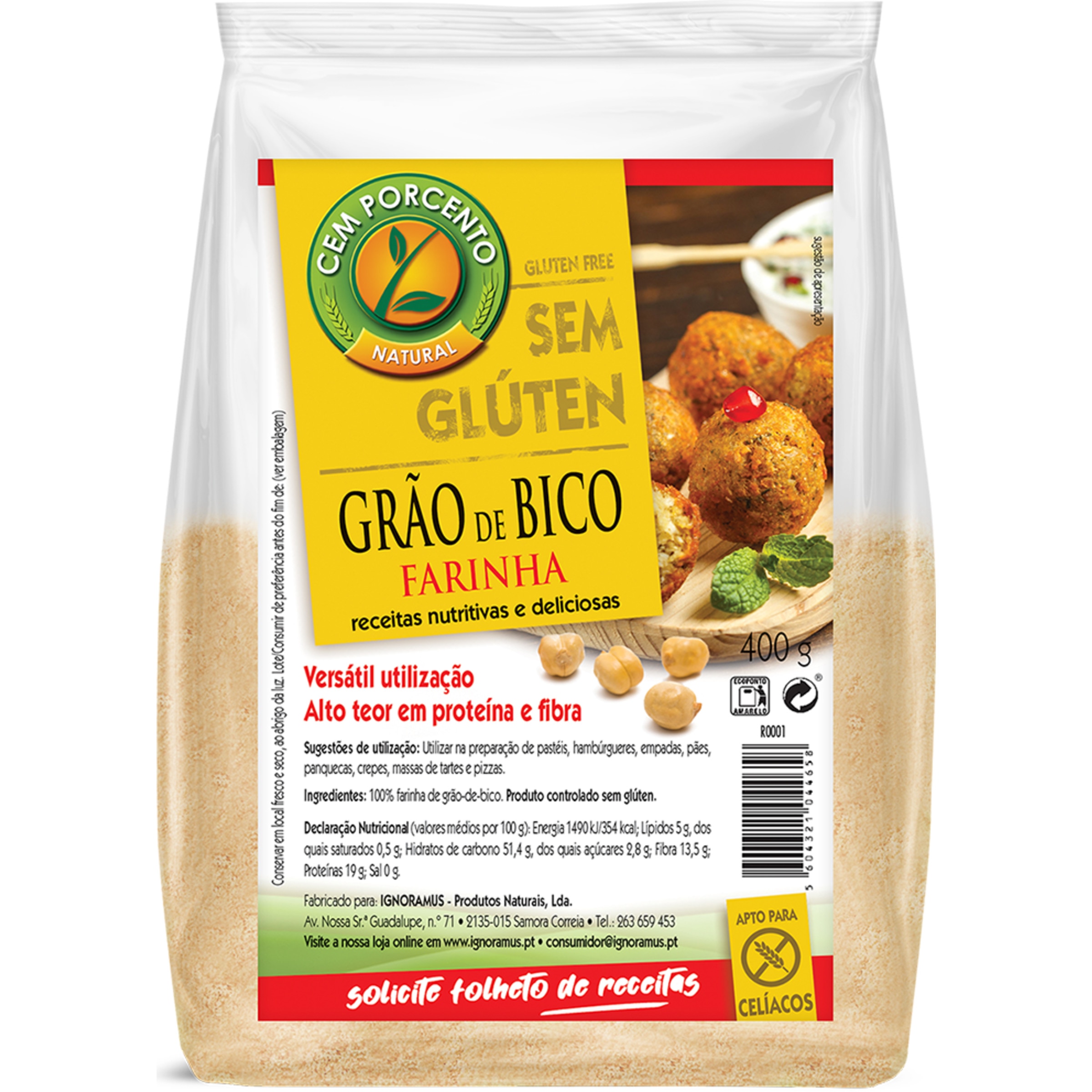 Farinha de Grão de Bico sem Glúten embalagem 400 g