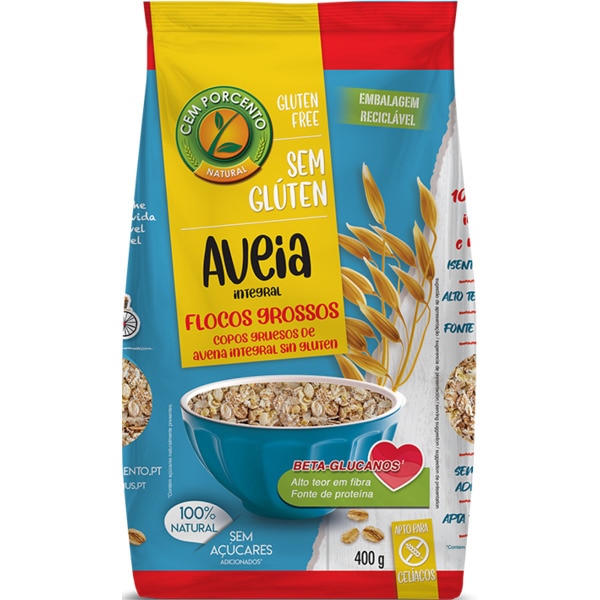 Flocos de Aveia Grossos Integrais sem Glúten embalagem 400 g