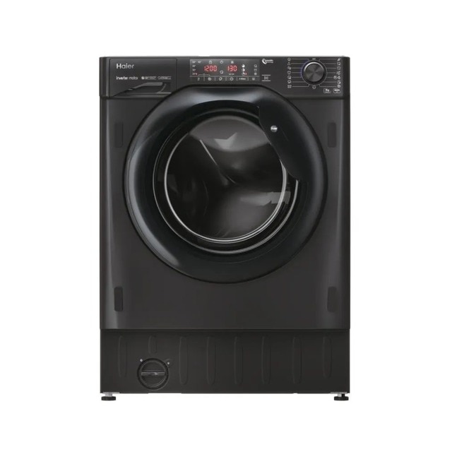 Imagem 0 de Máquina de Lavar Roupa Encastrável Haier Série 4 HWQ90B416FWBB-S Carga Frontal, Motor Inverter BPM de 9 Kg e de 1600 rpm - Glossy Black