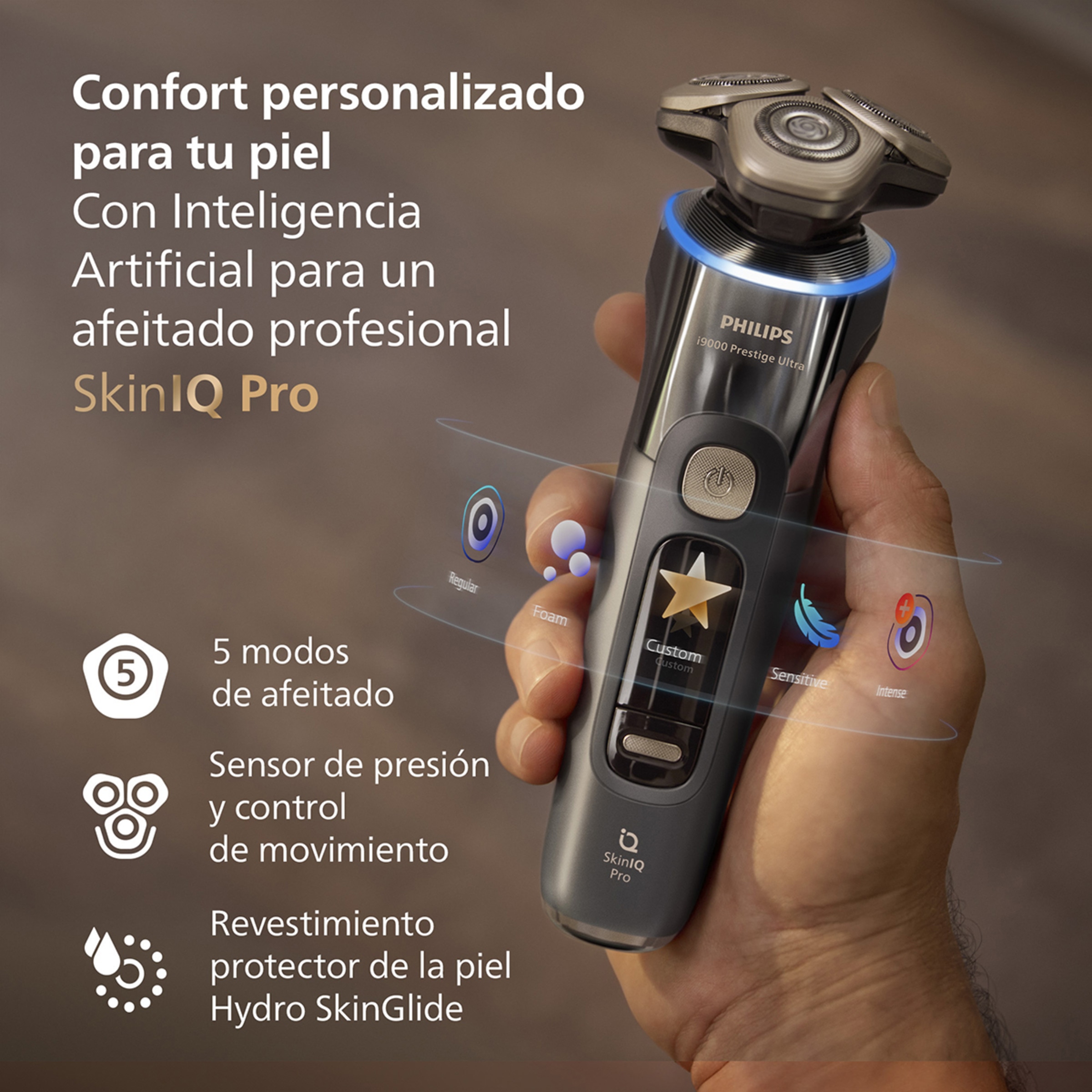Afeitadora eléctrica Philips i9000 Prestige Ultra, máquina de afeitar hombre en seco y mojado, 5 modos de afeitado, centro de limpieza 7
