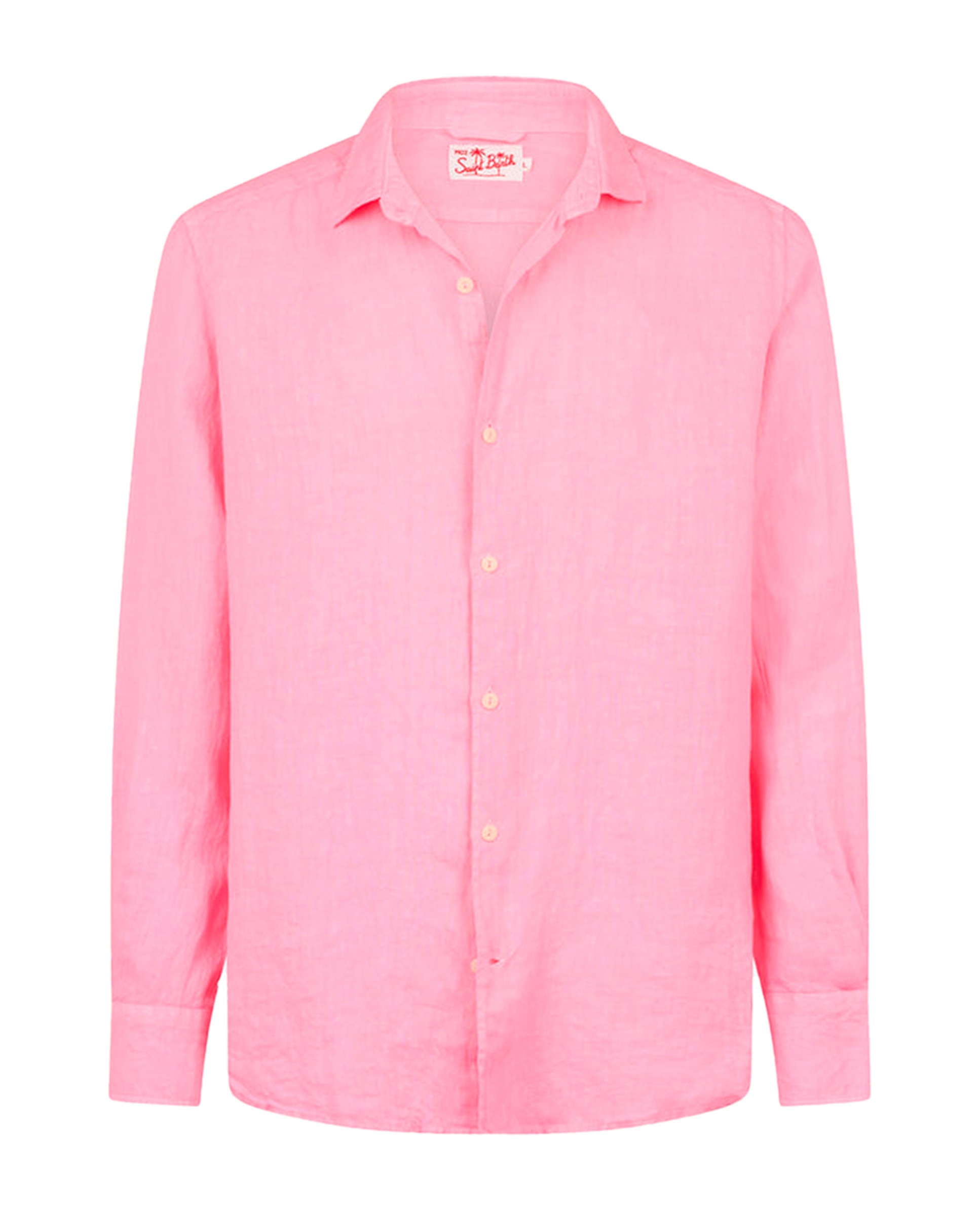 Camisa Regular Fit de Linho com Manga Comprida Rosa-4