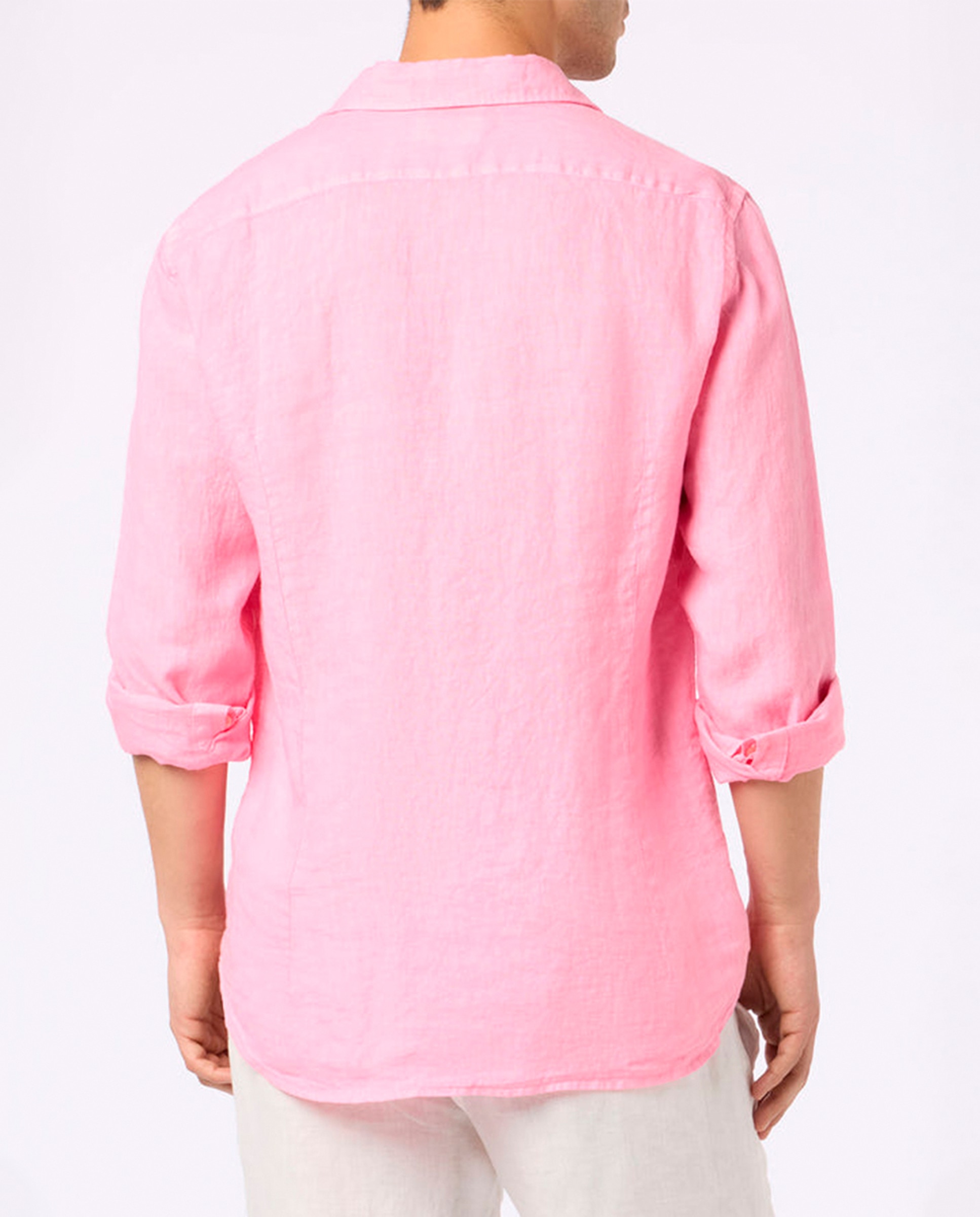 Camisa Regular Fit de Linho com Manga Comprida Rosa-2