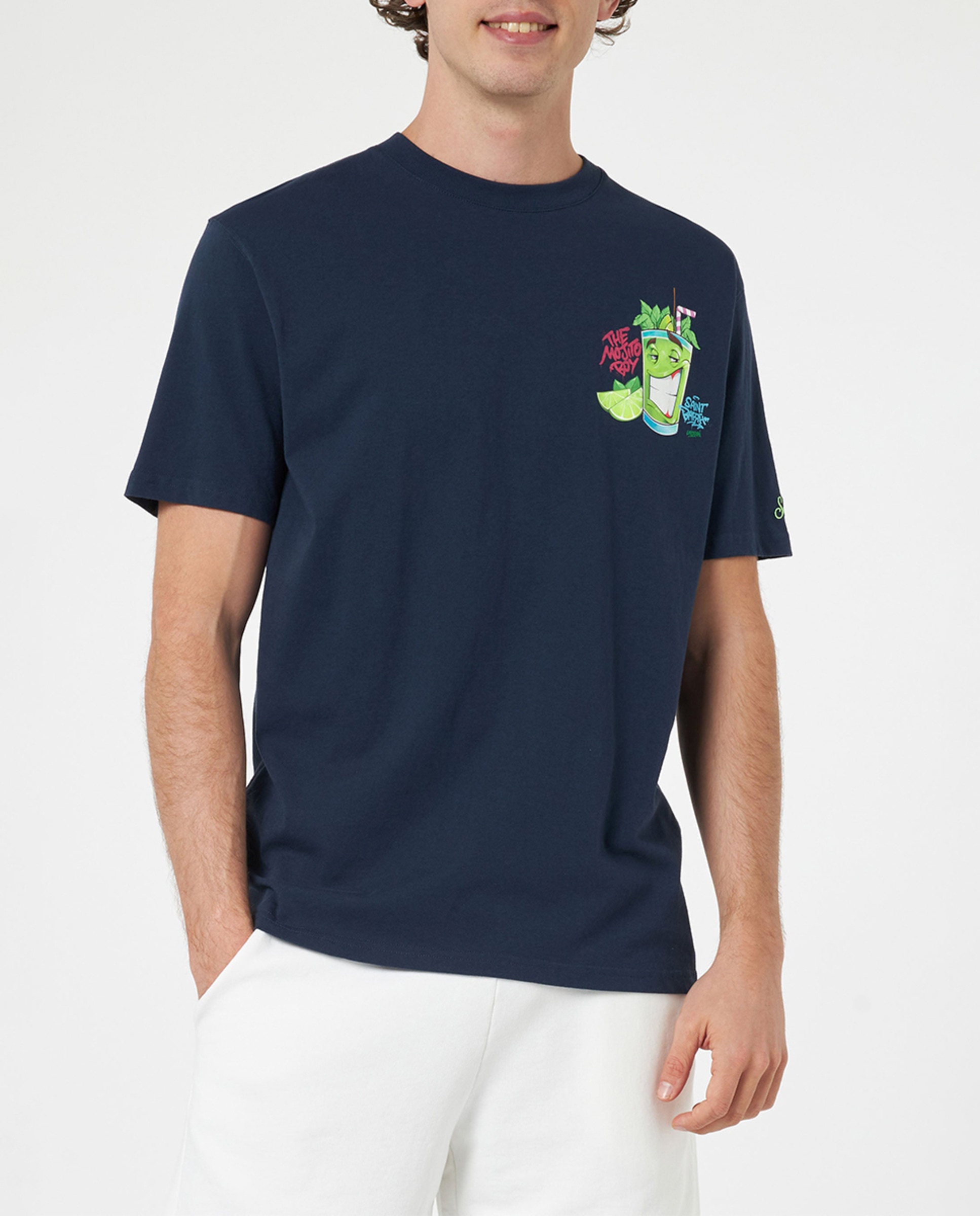 T-shirt de Algodão com Manga Curta Azul-marinho-1