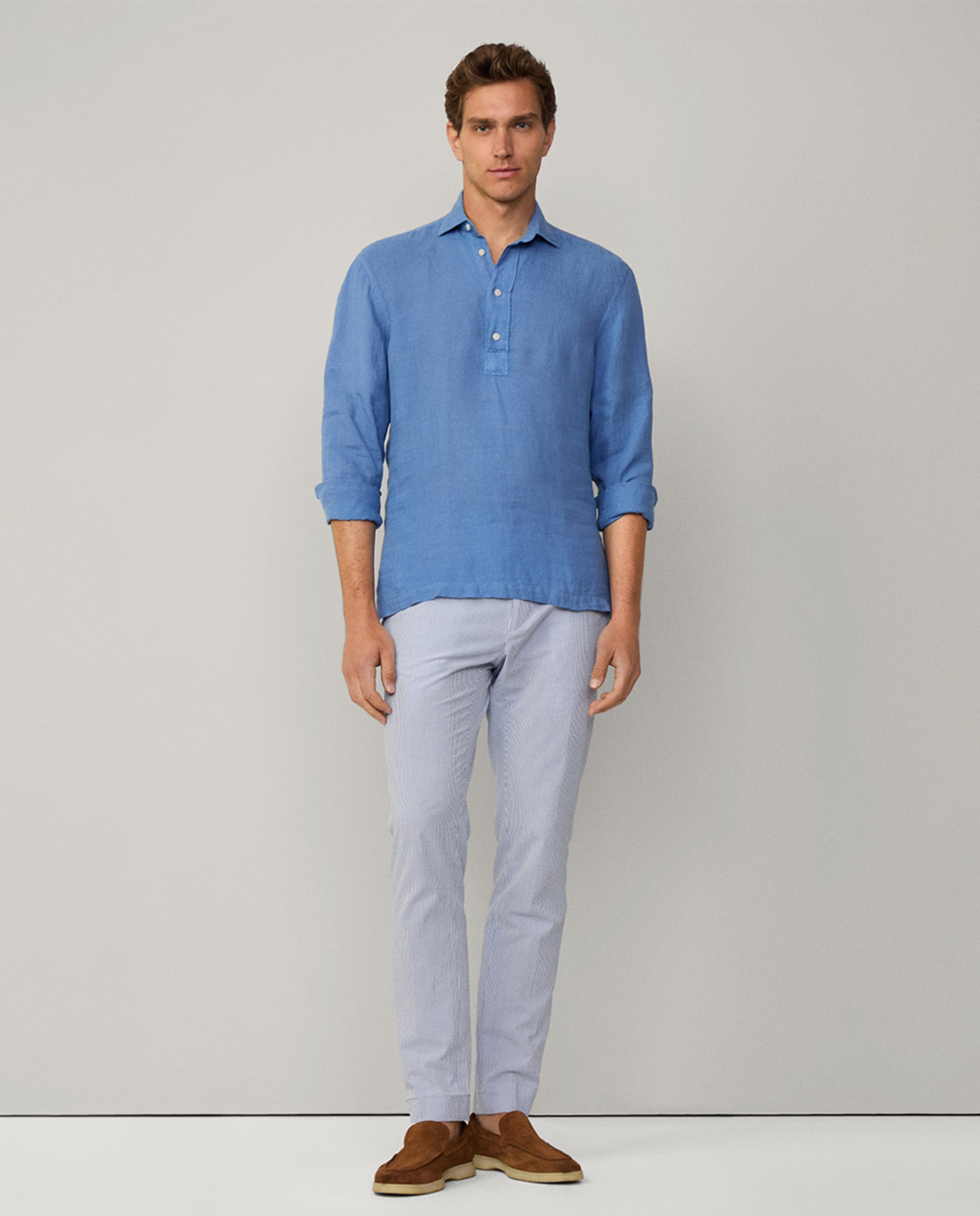 Camisa Estilo Polo de Linho Azul-6