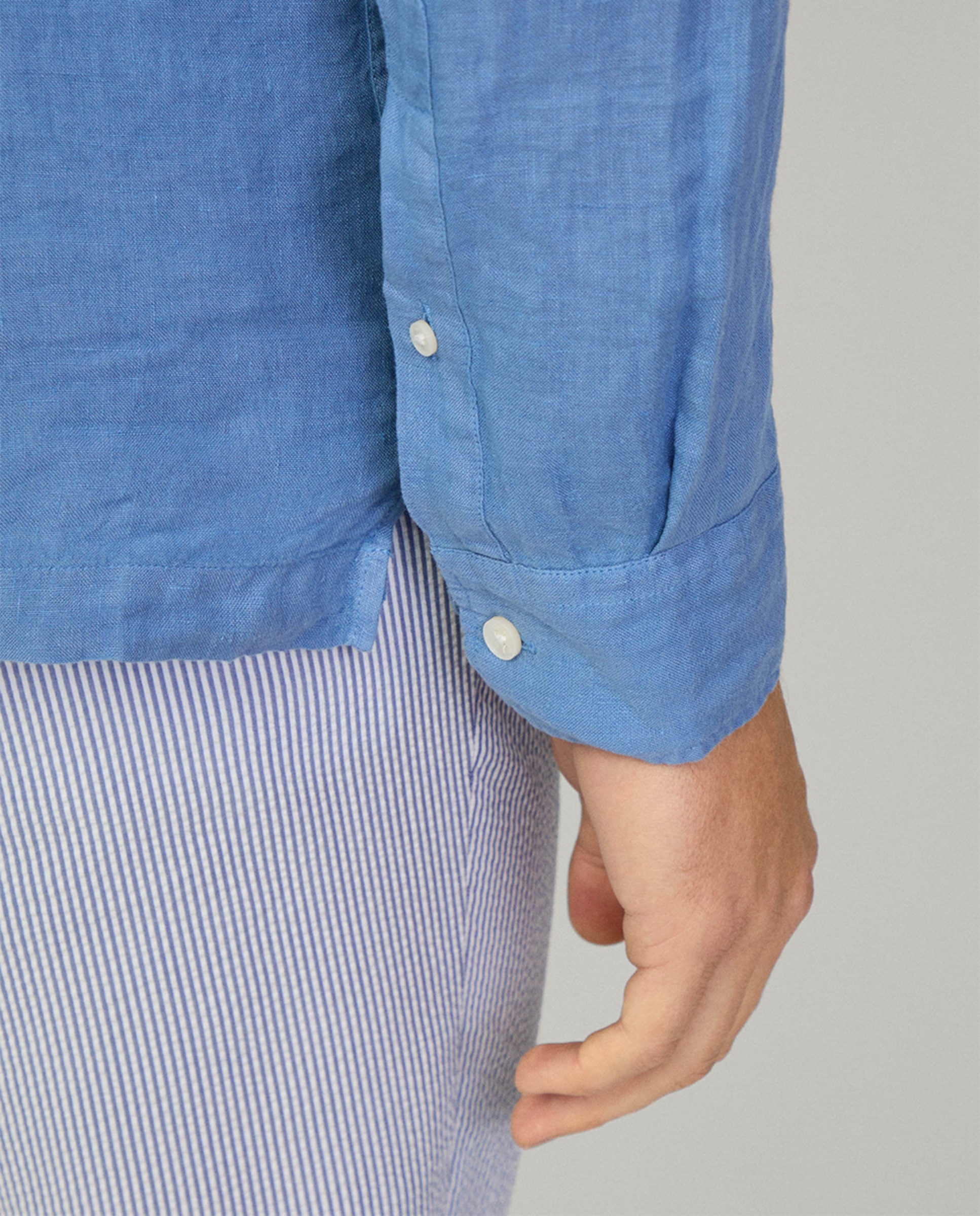 Camisa Estilo Polo de Linho Azul-5