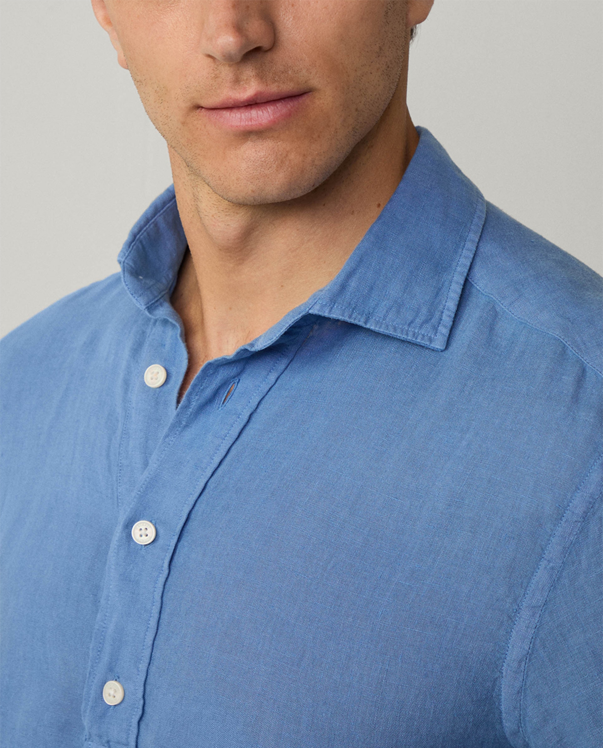 Camisa Estilo Polo de Linho Azul-4