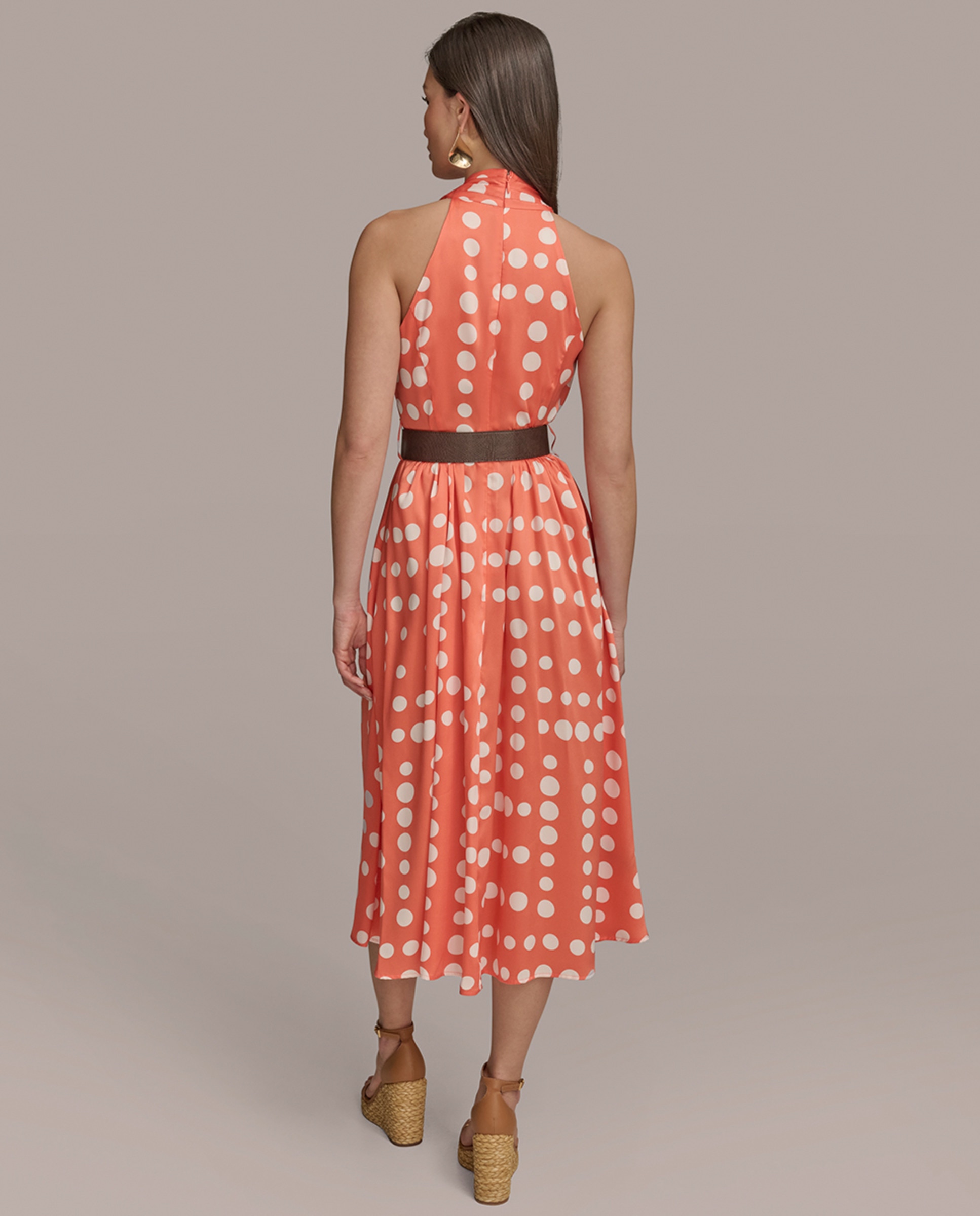 Vestido às Bolinhas com Gola Halter Laranja-6