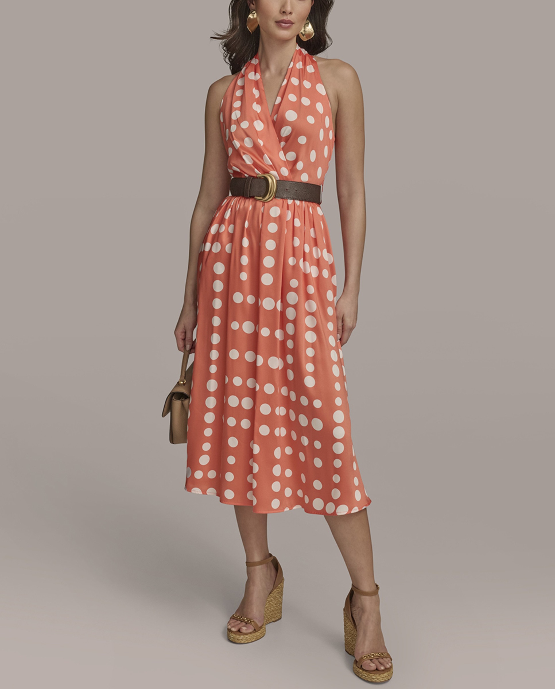 Vestido às Bolinhas com Gola Halter Laranja-5